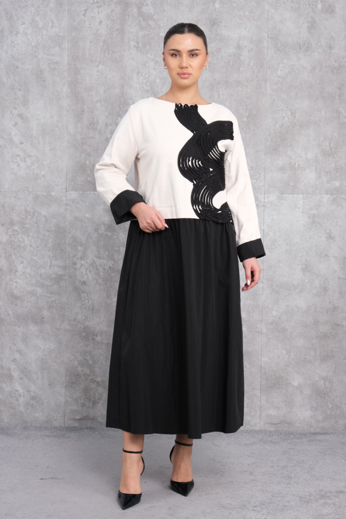 Платье больших размеров-Бежевый