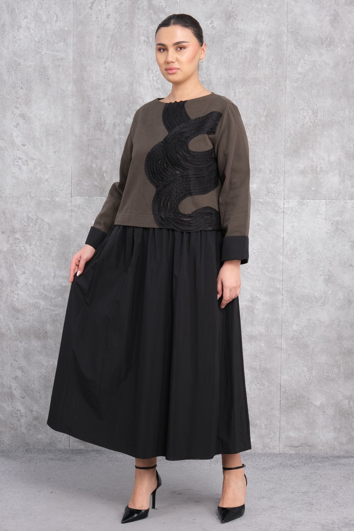 فستان مقاس كبير-البني