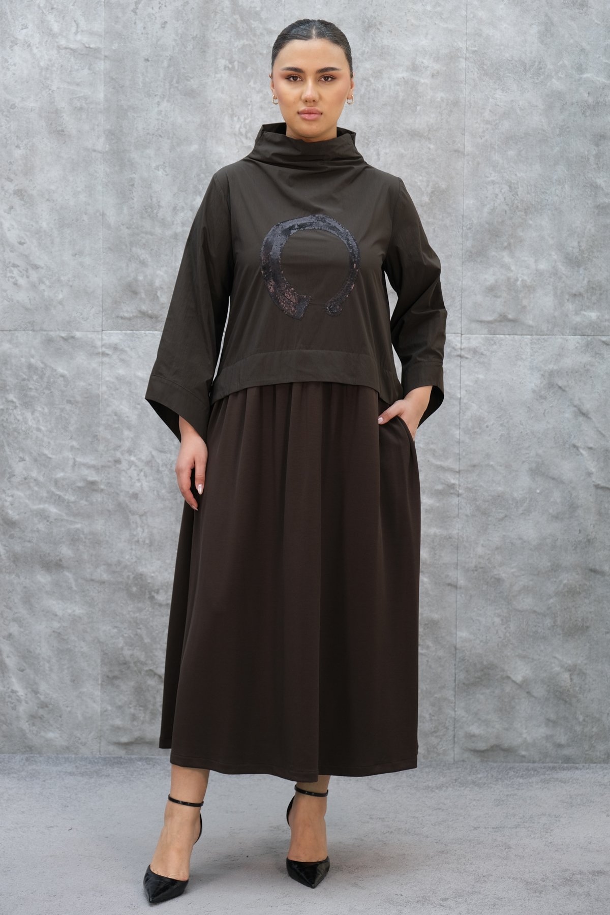 Платье больших размеров-Коричневый