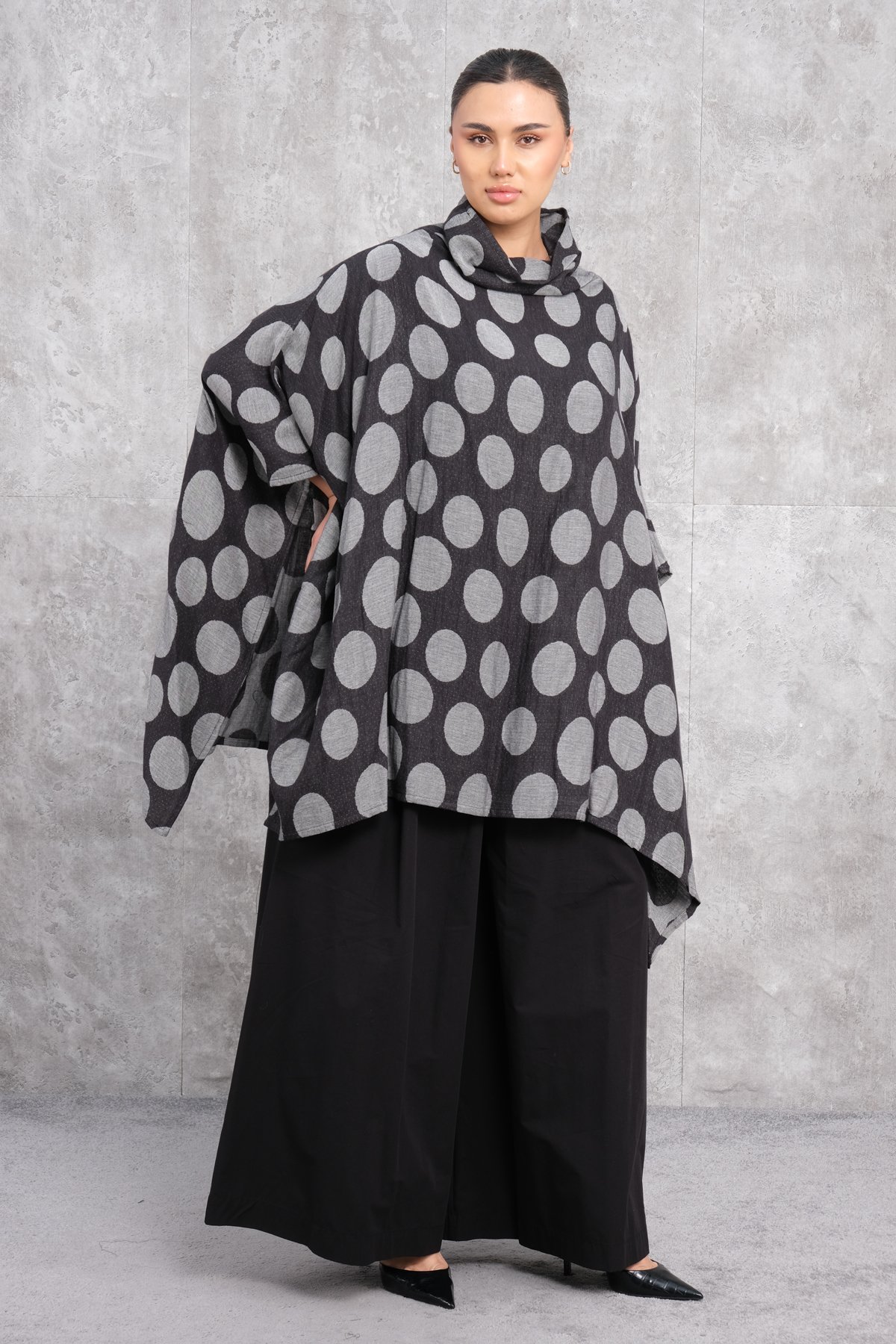 بونشو نسائي مقاس كبير-الرمادي