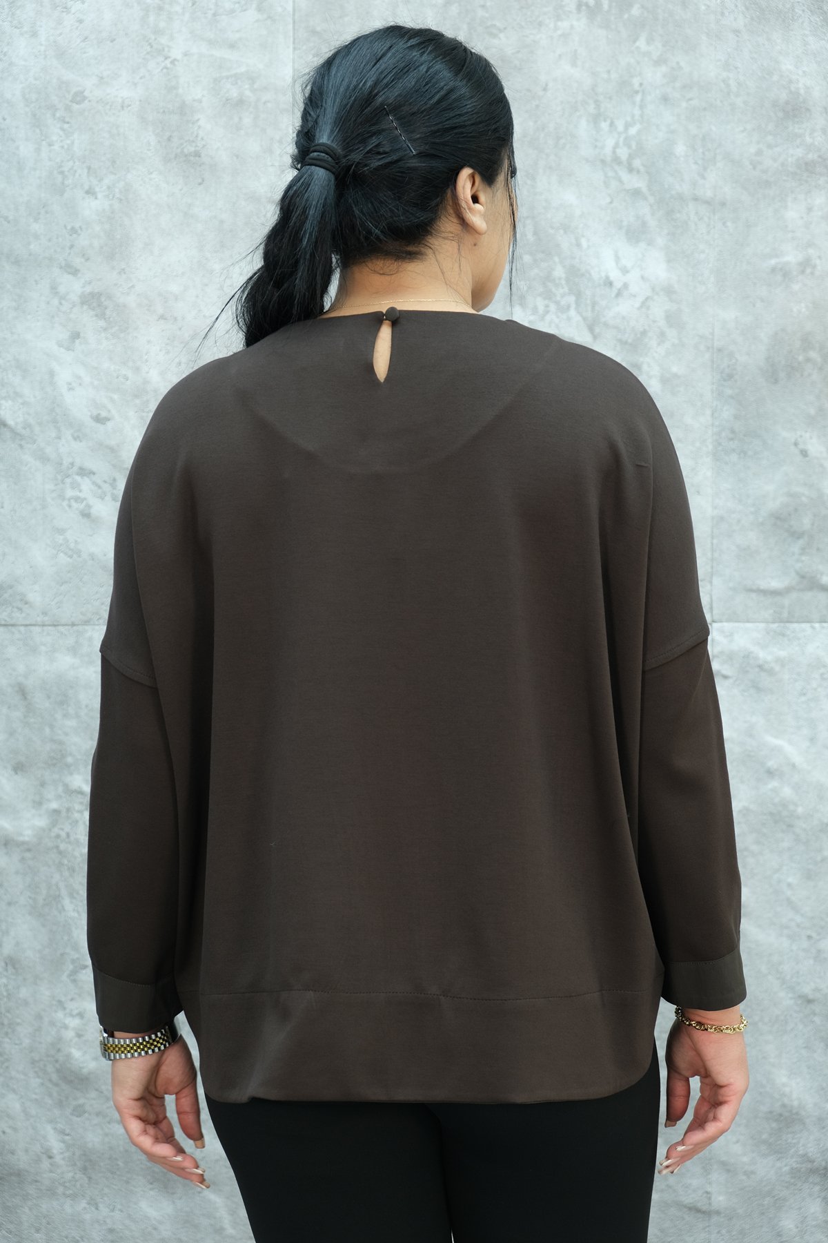 Блузка больших размеров-Коричневый