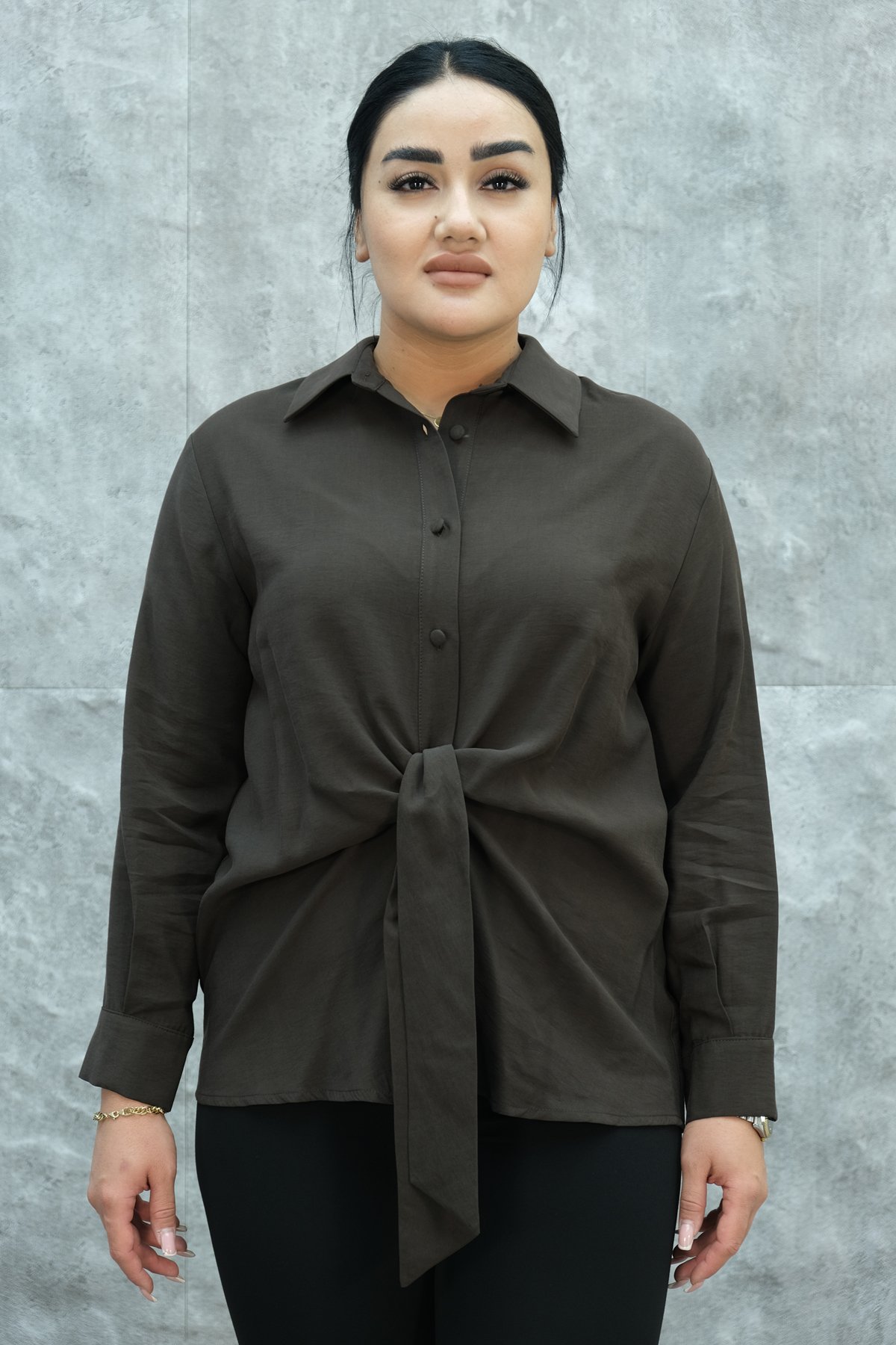 Plus Size Blouse-Brown