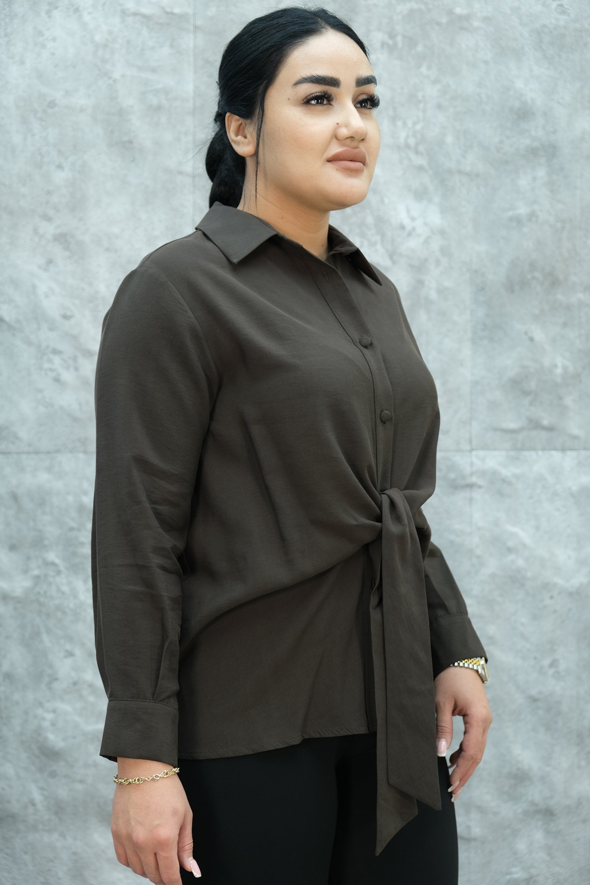 Plus Size Blouse-Brown