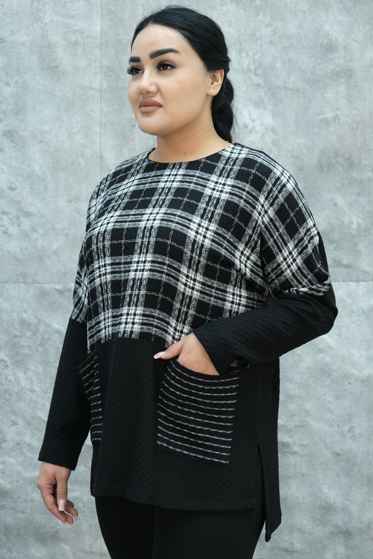 Блузка больших размеров-Черный