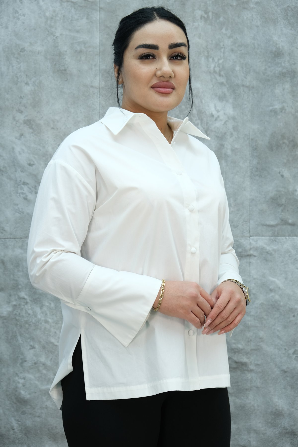 Рубашка больших размеров-Молочный