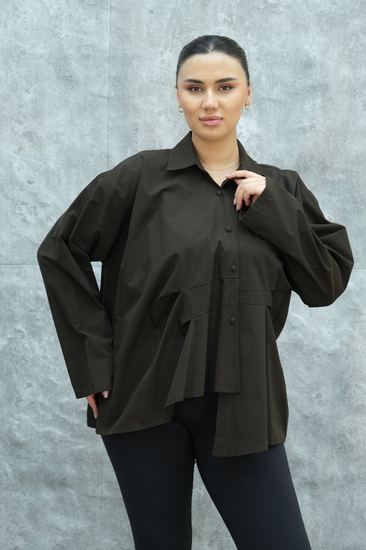 Plus Size Blouse-Brown
