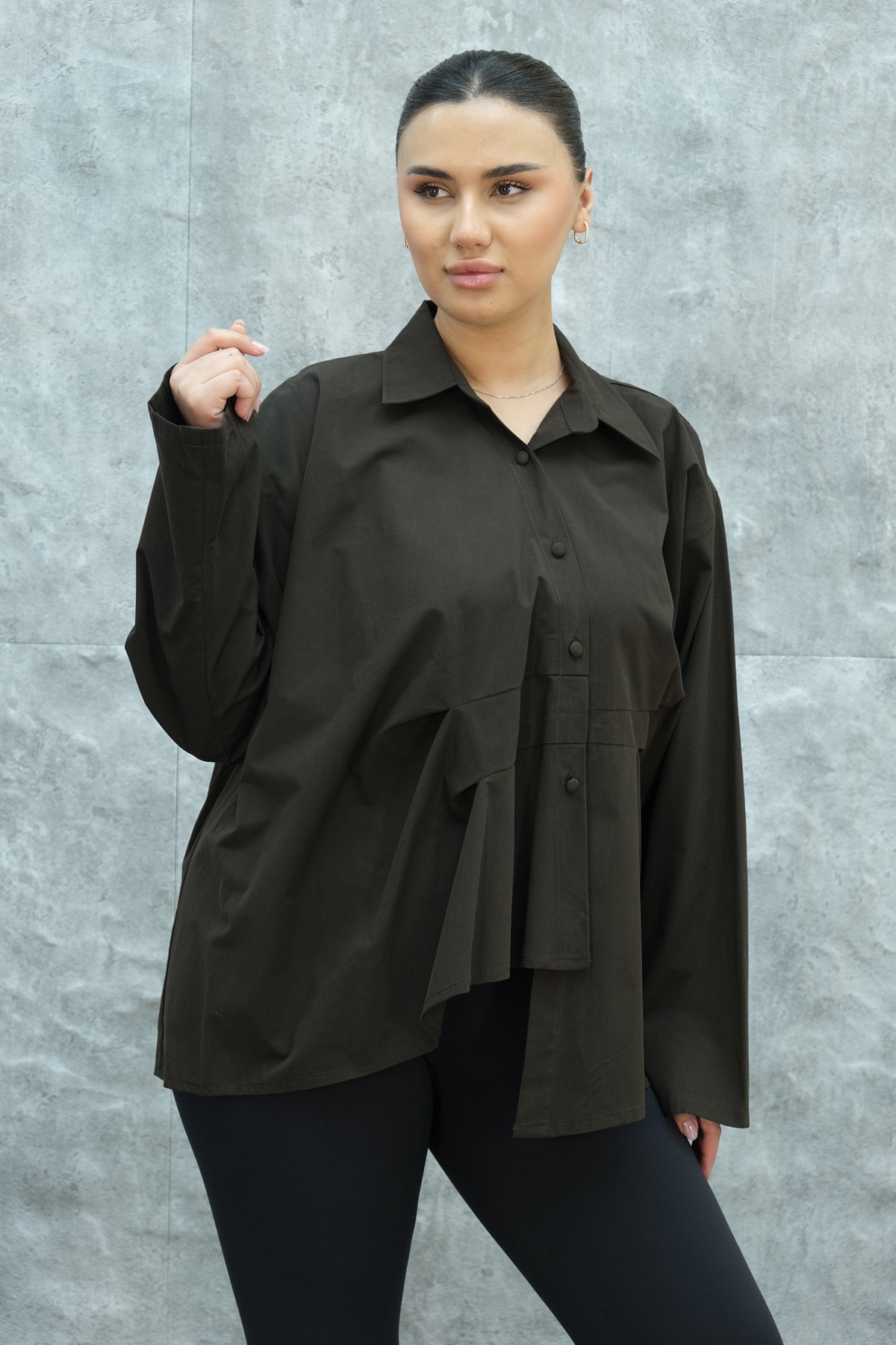 Plus Size Blouse-Brown