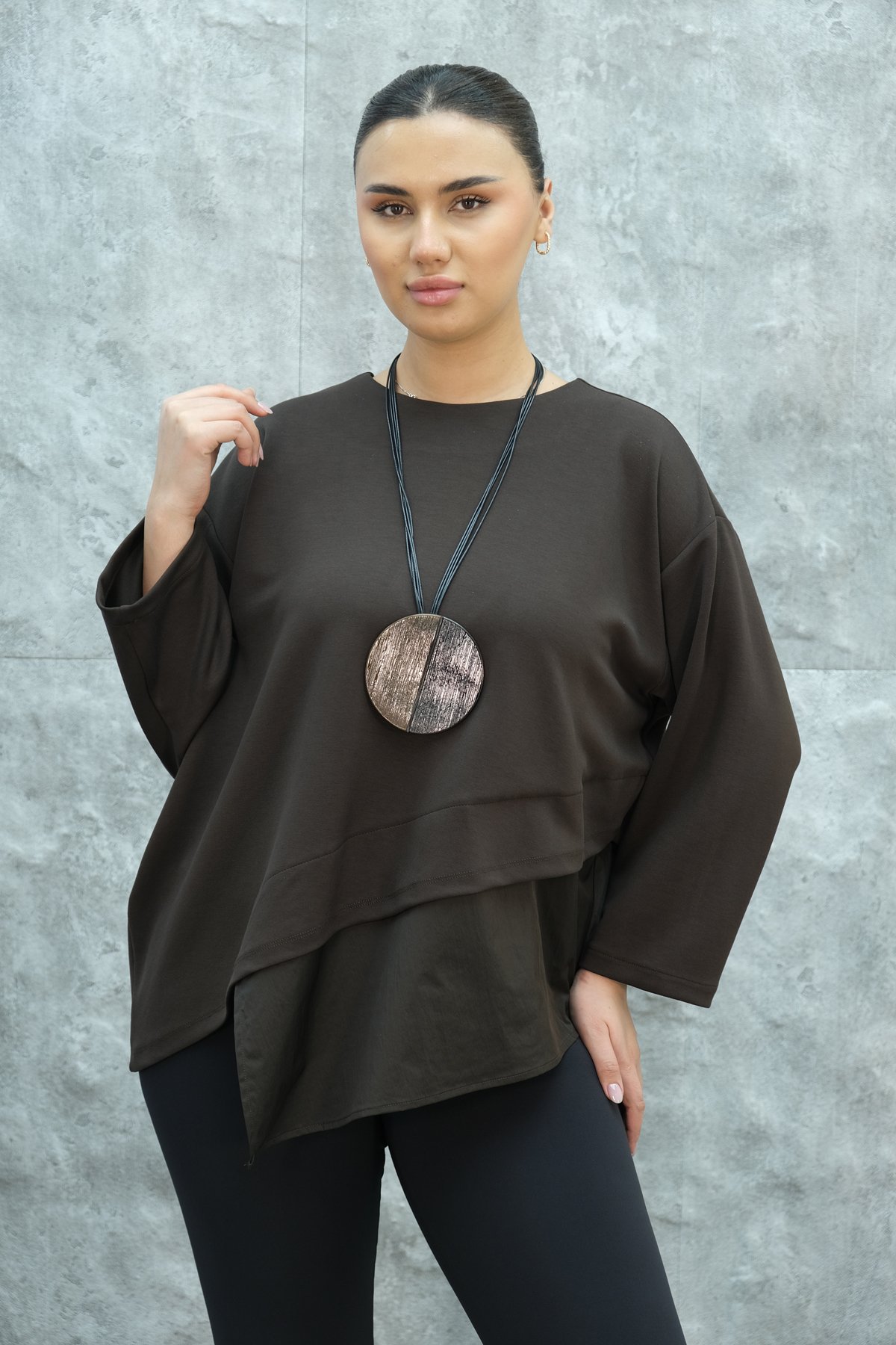 Plus Size Blouse-Brown