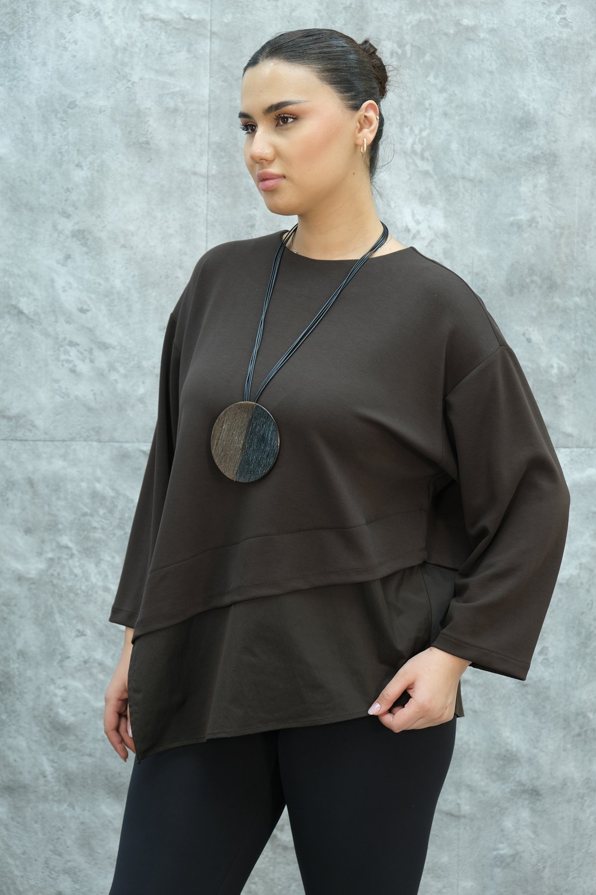 Plus Size Blouse-Brown