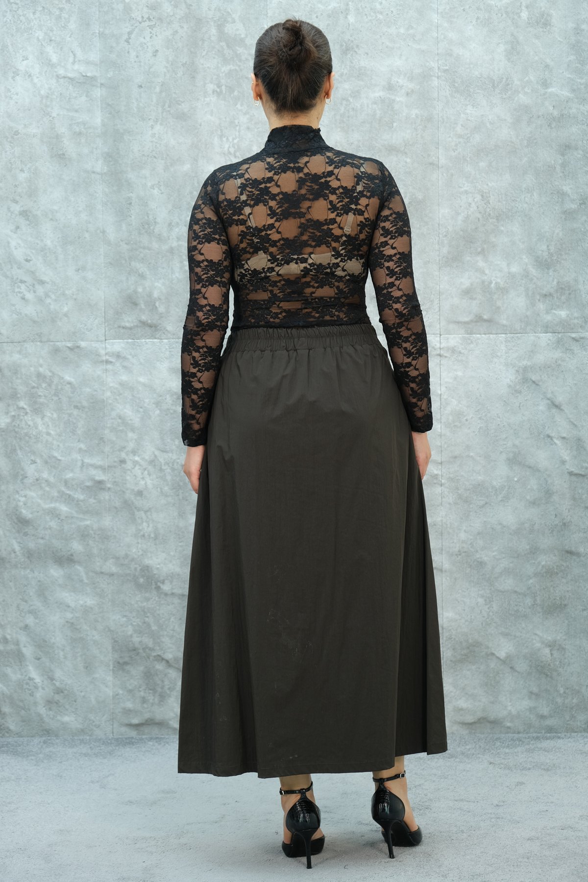 Юбка больших размеров-Коричневый