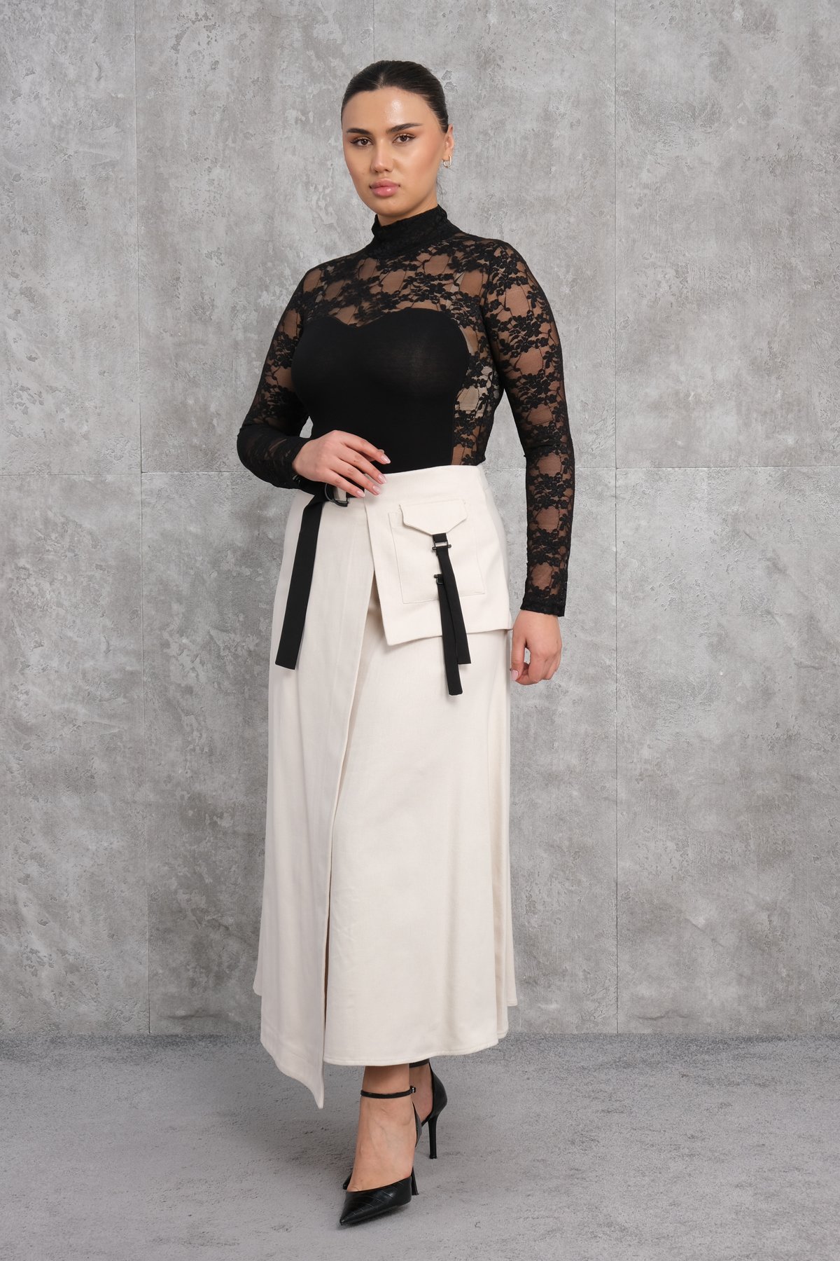 تنورة مقاس كبير-البيج