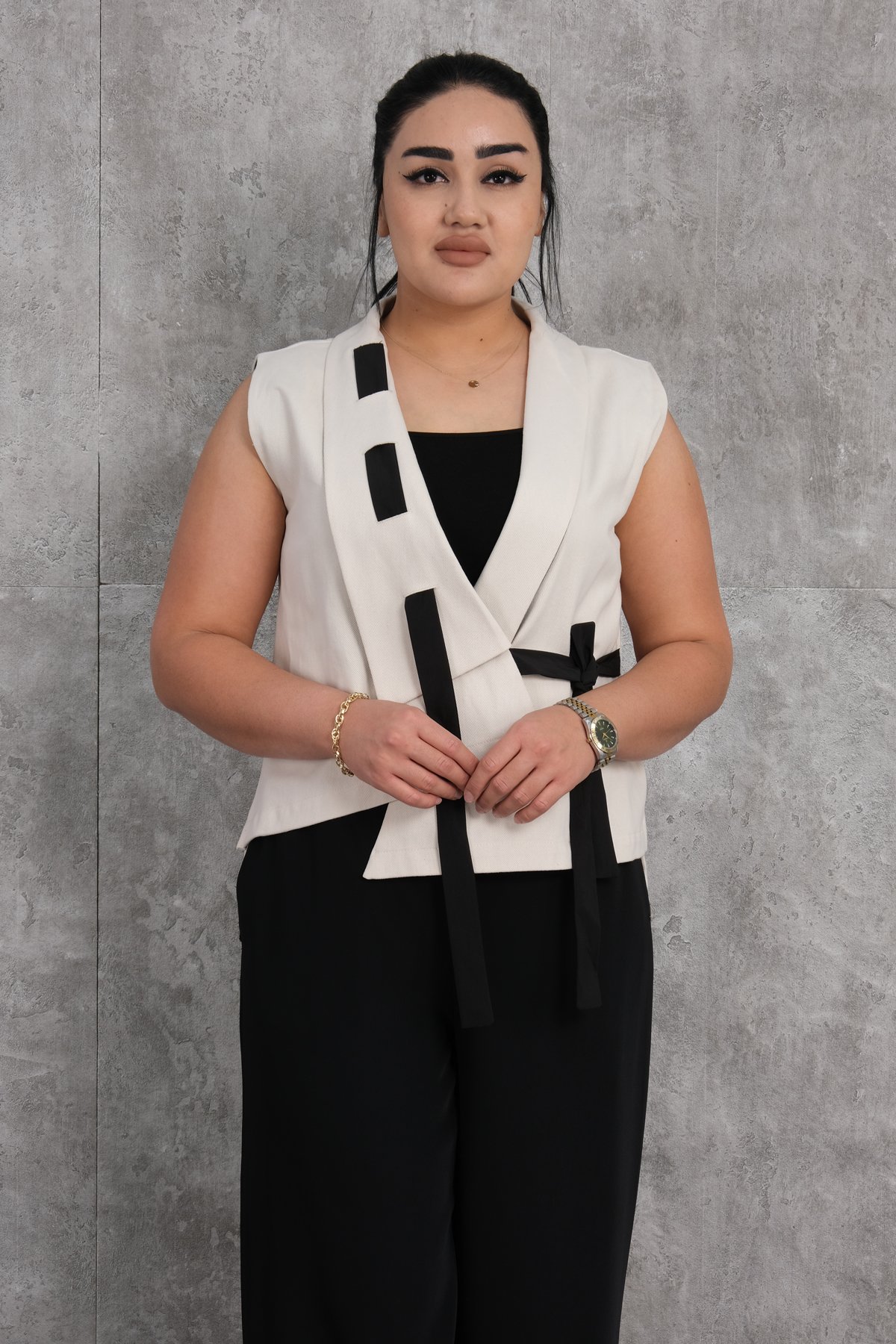 سترة مقاس كبير-البيج