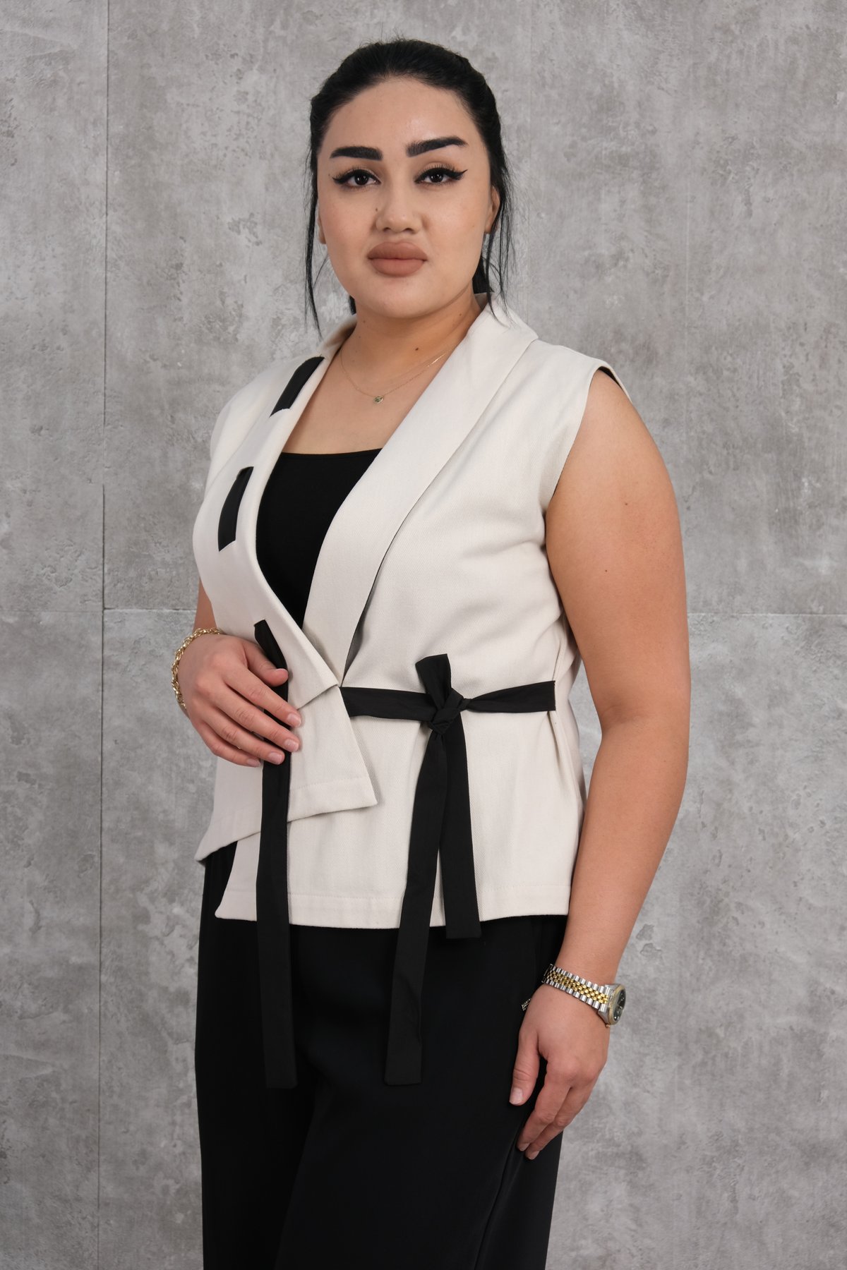 سترة مقاس كبير-البيج