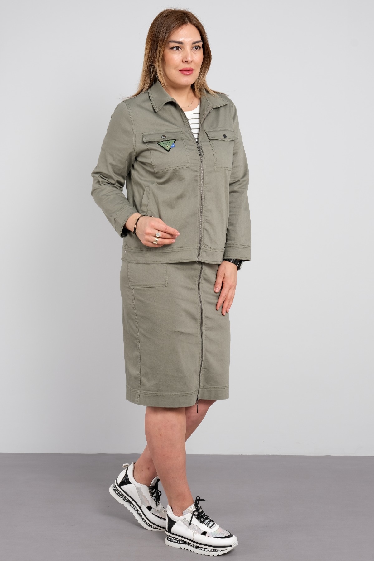 Women's 3 Piece Suits-Khaki