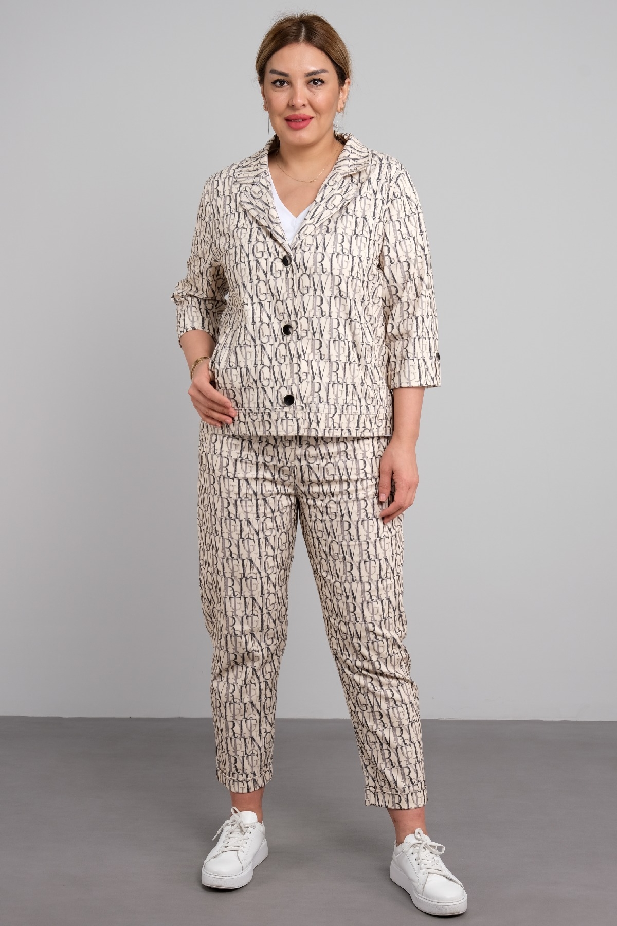 Women's 3 Piece Suits-Beige
