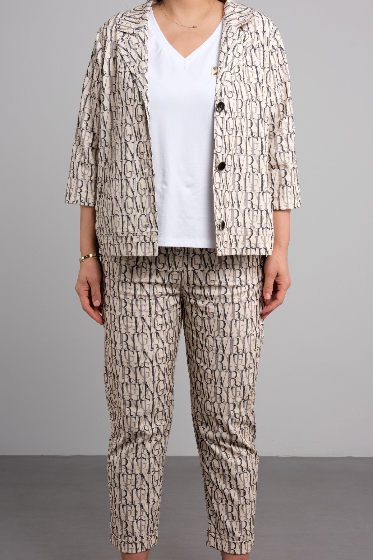 Women's 3 Piece Suits-Beige