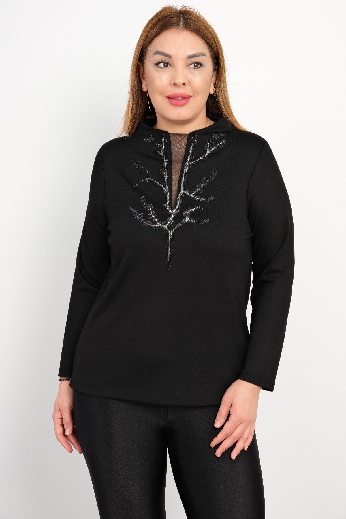 Plus Size Long-Sleeve Blouse-Black