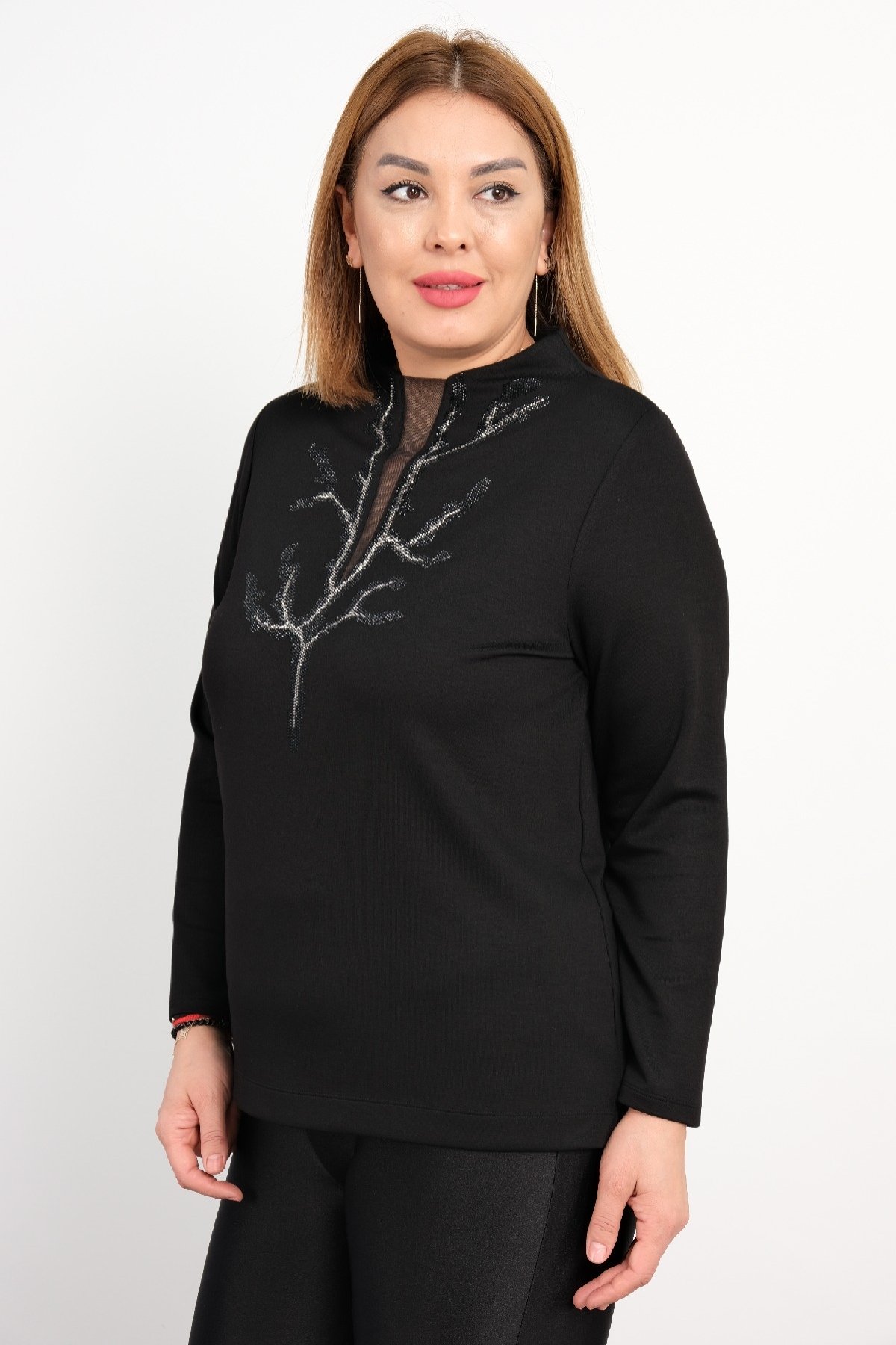 Plus Size Long-Sleeve Blouse-Black