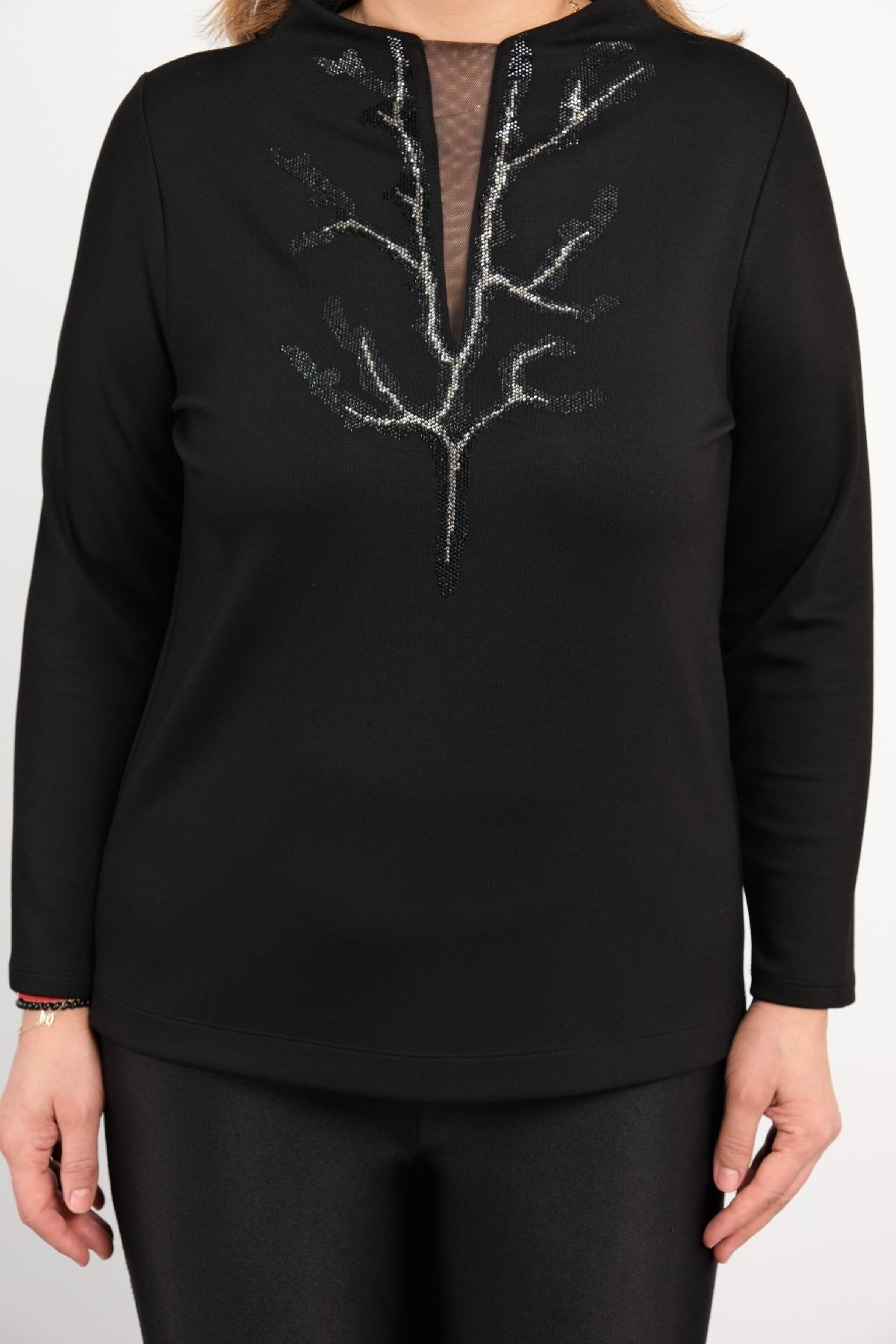 Plus Size Long-Sleeve Blouse-Black