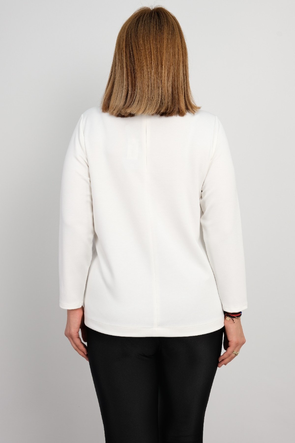 Büyük beden uzun kollu bluz-Beyaz