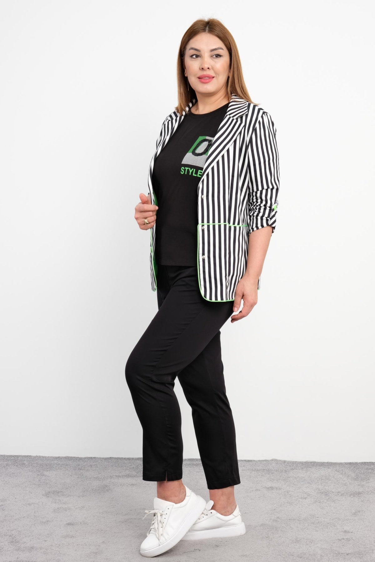 Plus Size Womens Three-Piece Sports Set-Green