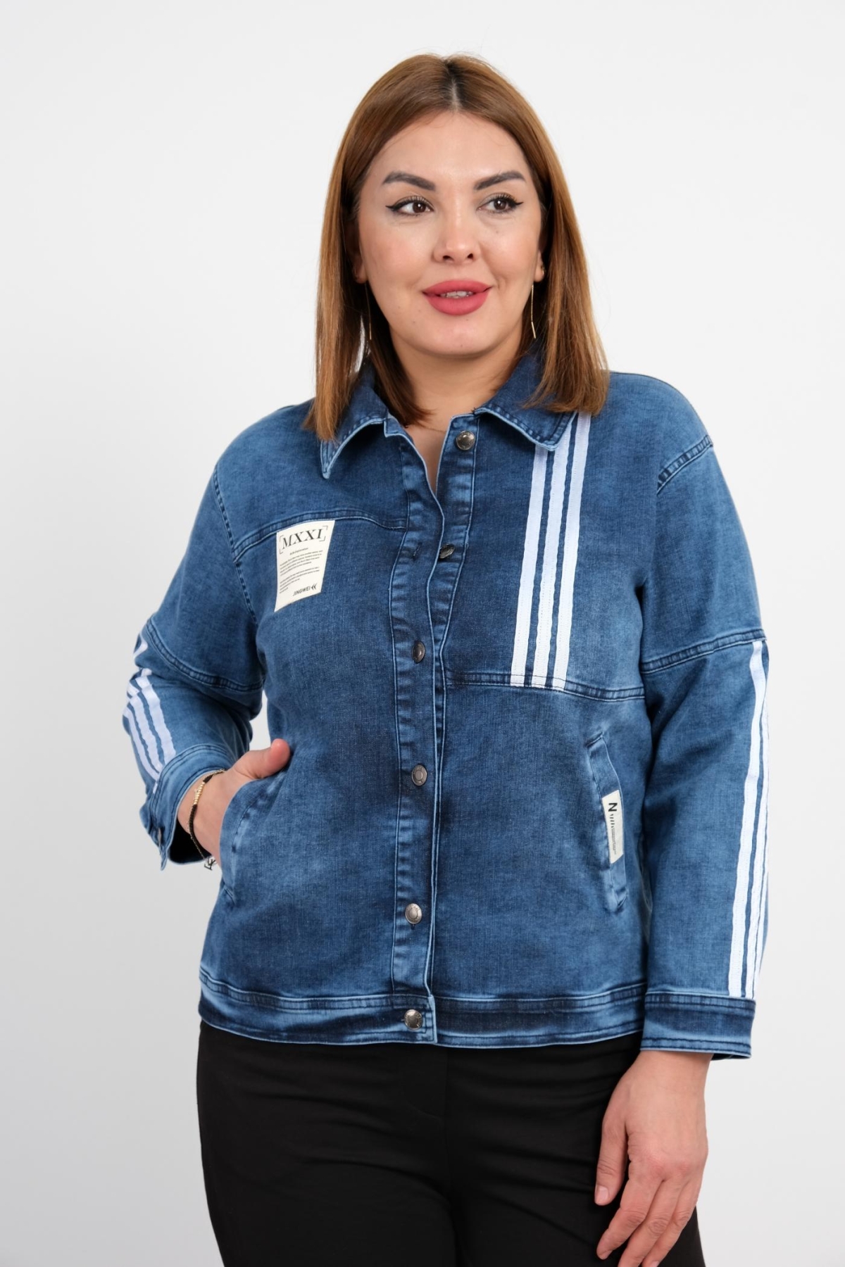 Plus Size Denim Jacket-Blue