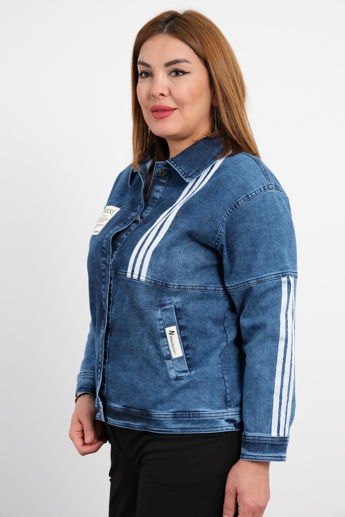 Plus Size Denim Jacket-Blue