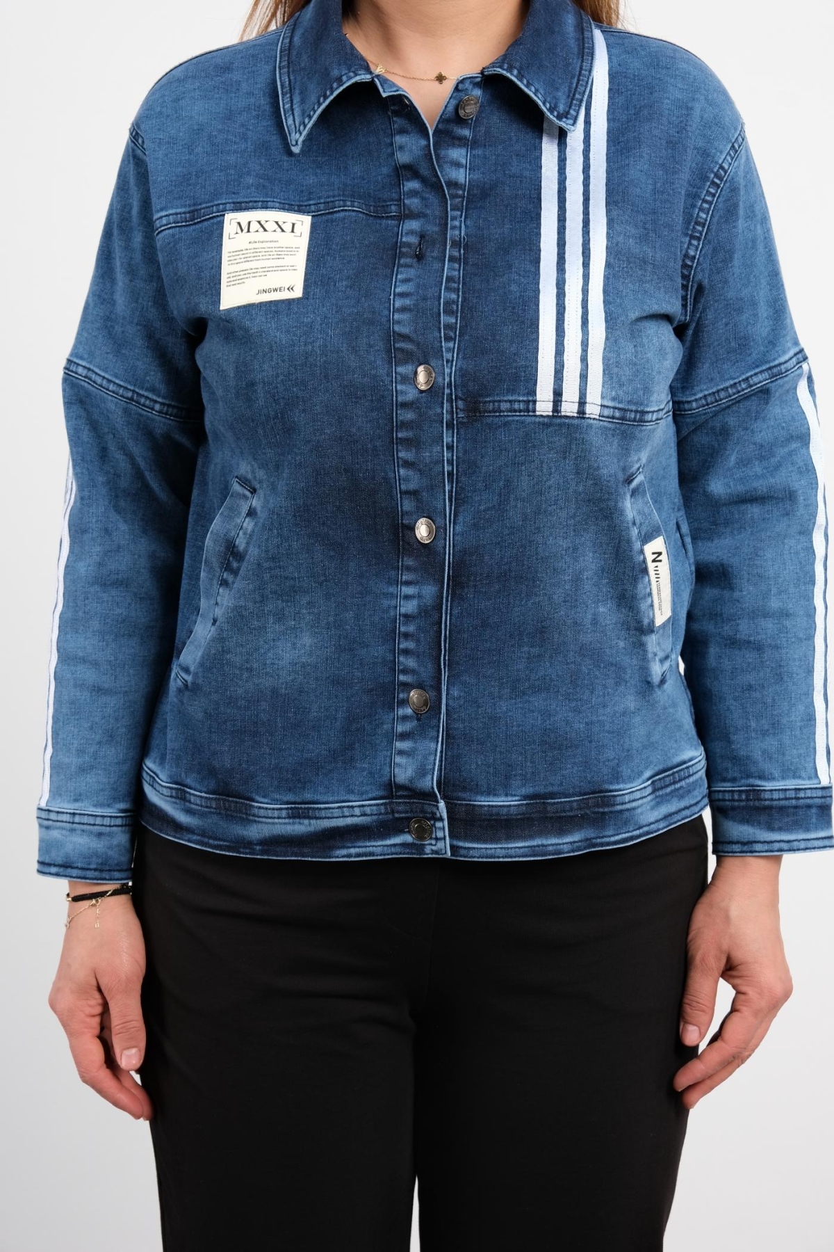 Plus Size Denim Jacket-Blue