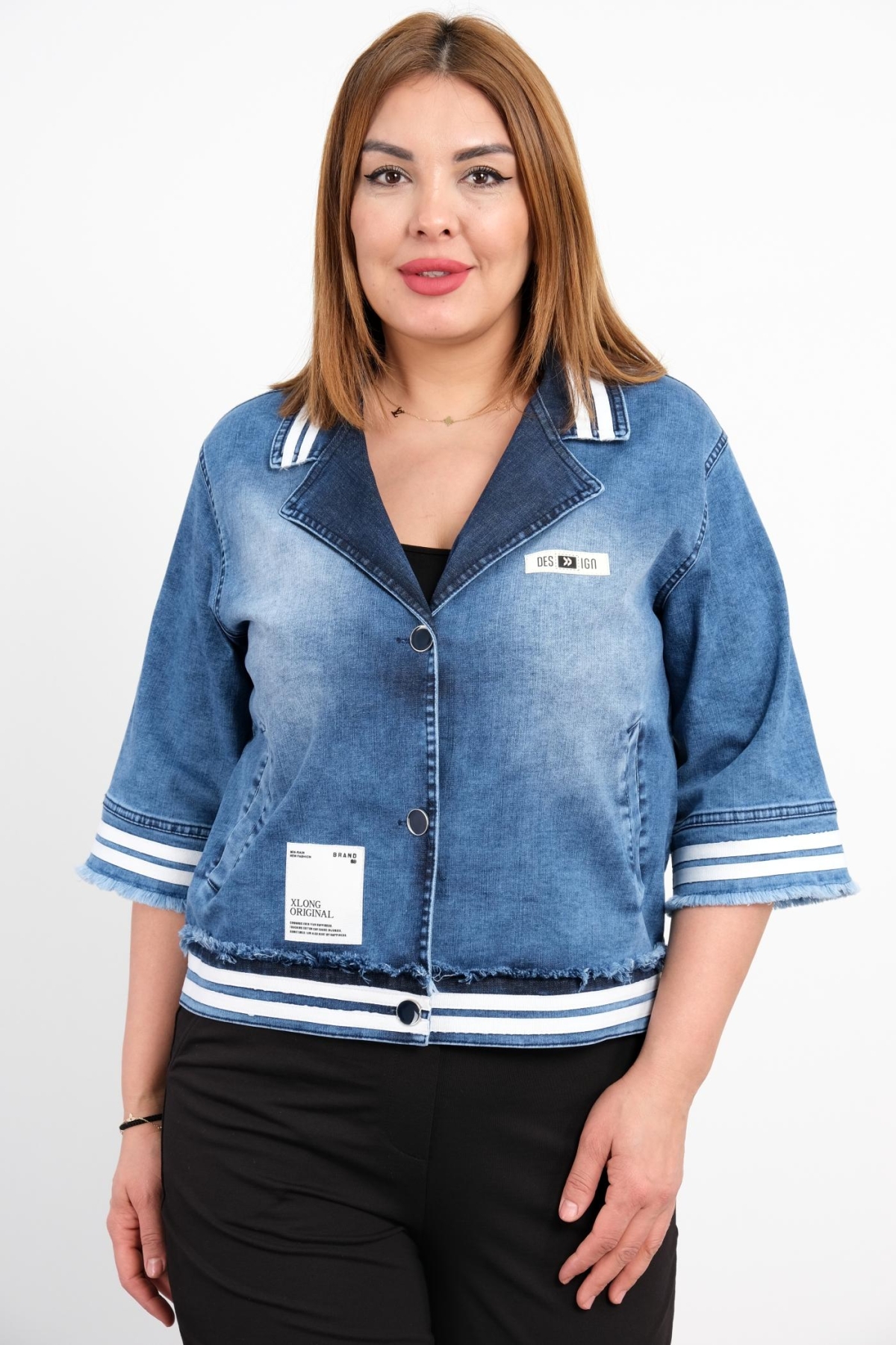 Plus Size Denim Jacket-Blue