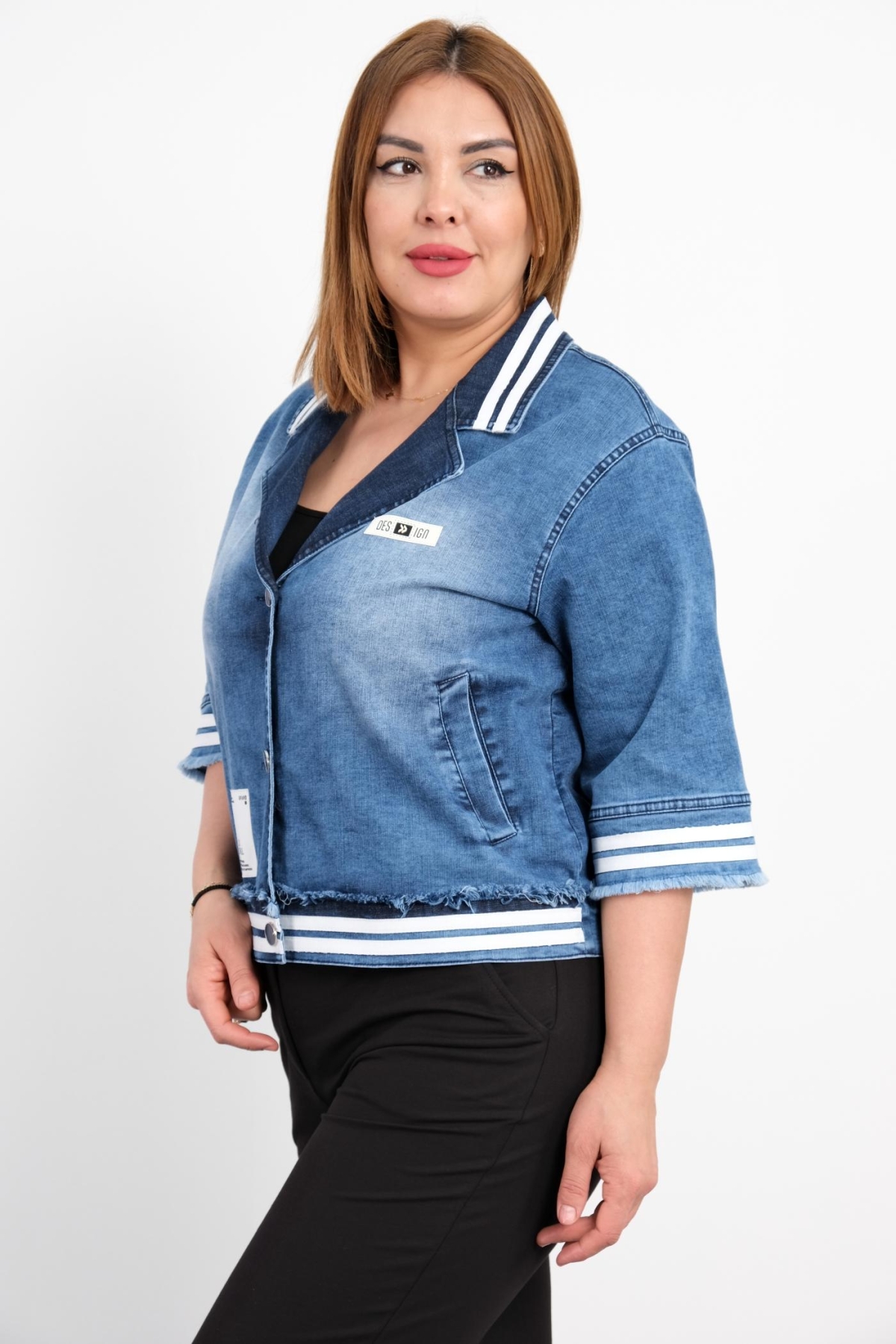 Plus Size Denim Jacket-Blue