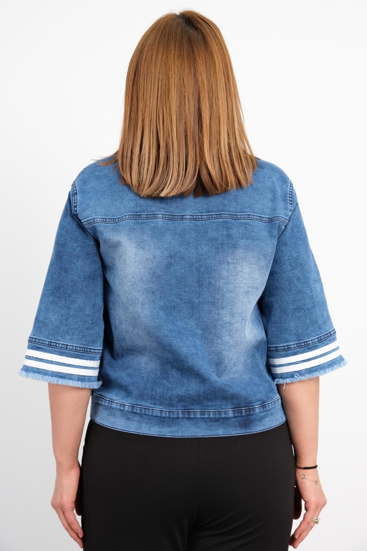 Plus Size Denim Jacket-Blue