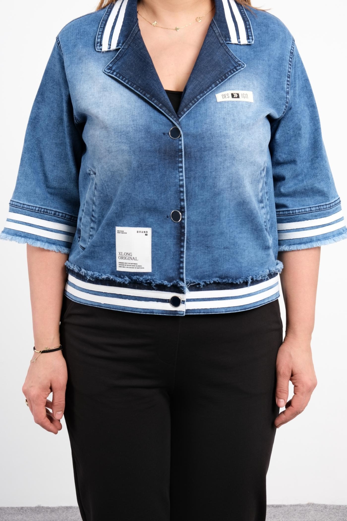 Plus Size Denim Jacket-Blue
