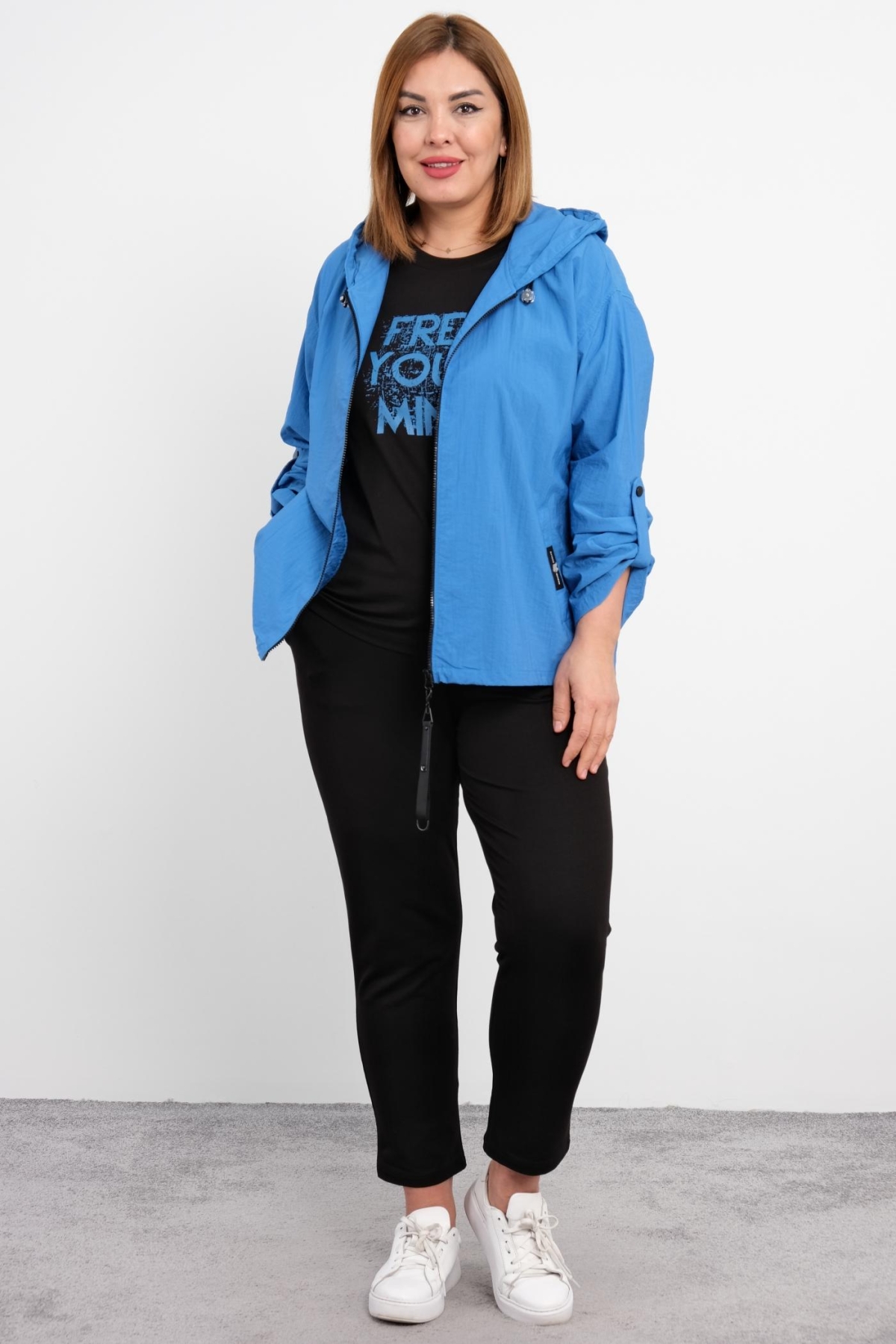 Plus Size Womens Three-Piece Sports Set-Bright Blue