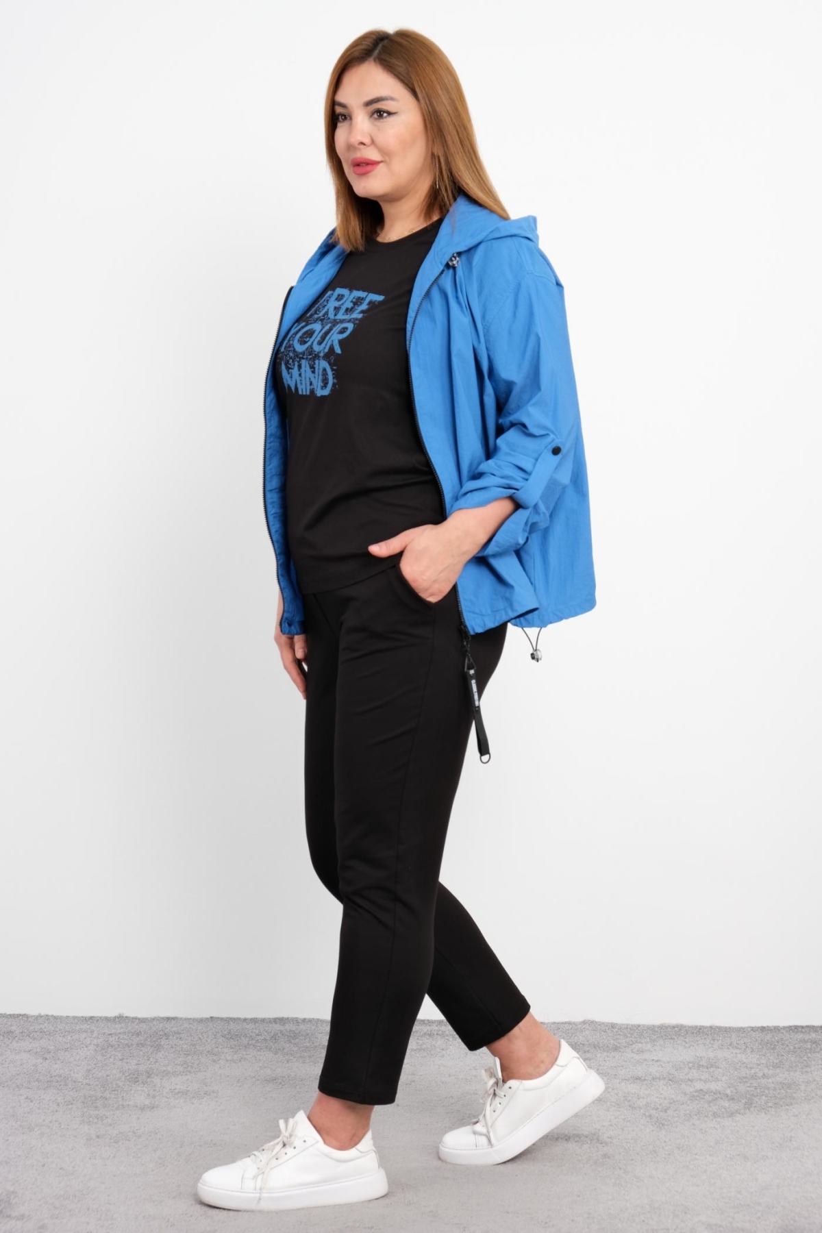 Plus Size Womens Three-Piece Sports Set-Bright Blue