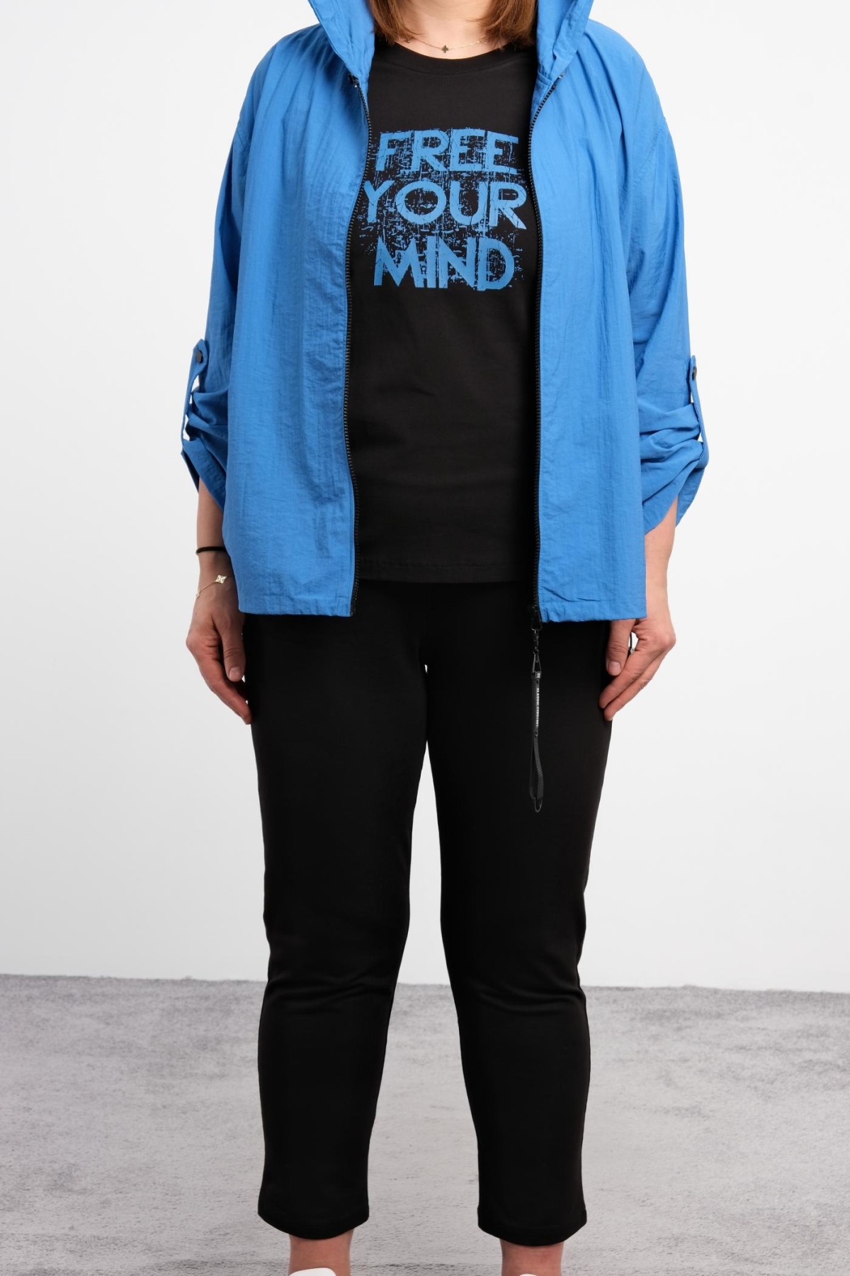 Plus Size Womens Three-Piece Sports Set-Bright Blue