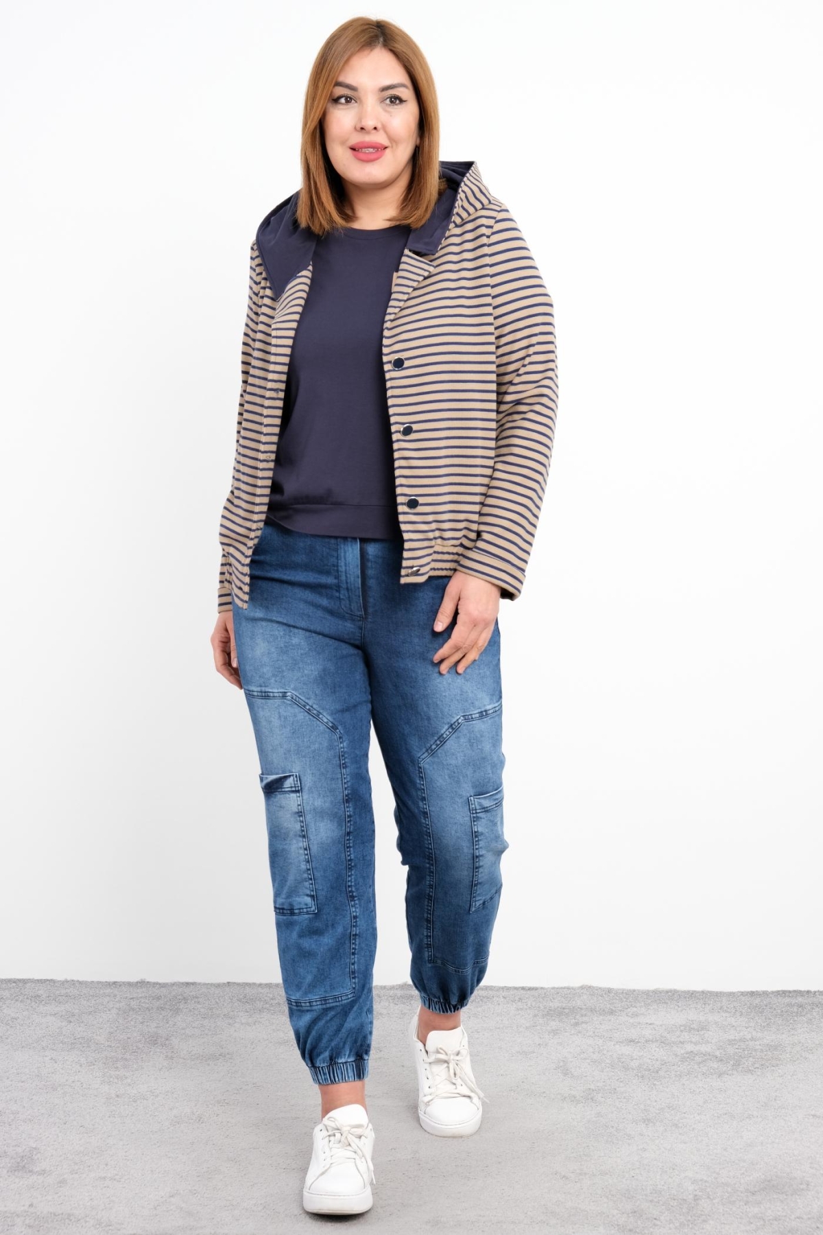Plus Size Womens Three-Piece Sports Set-Dark Blue