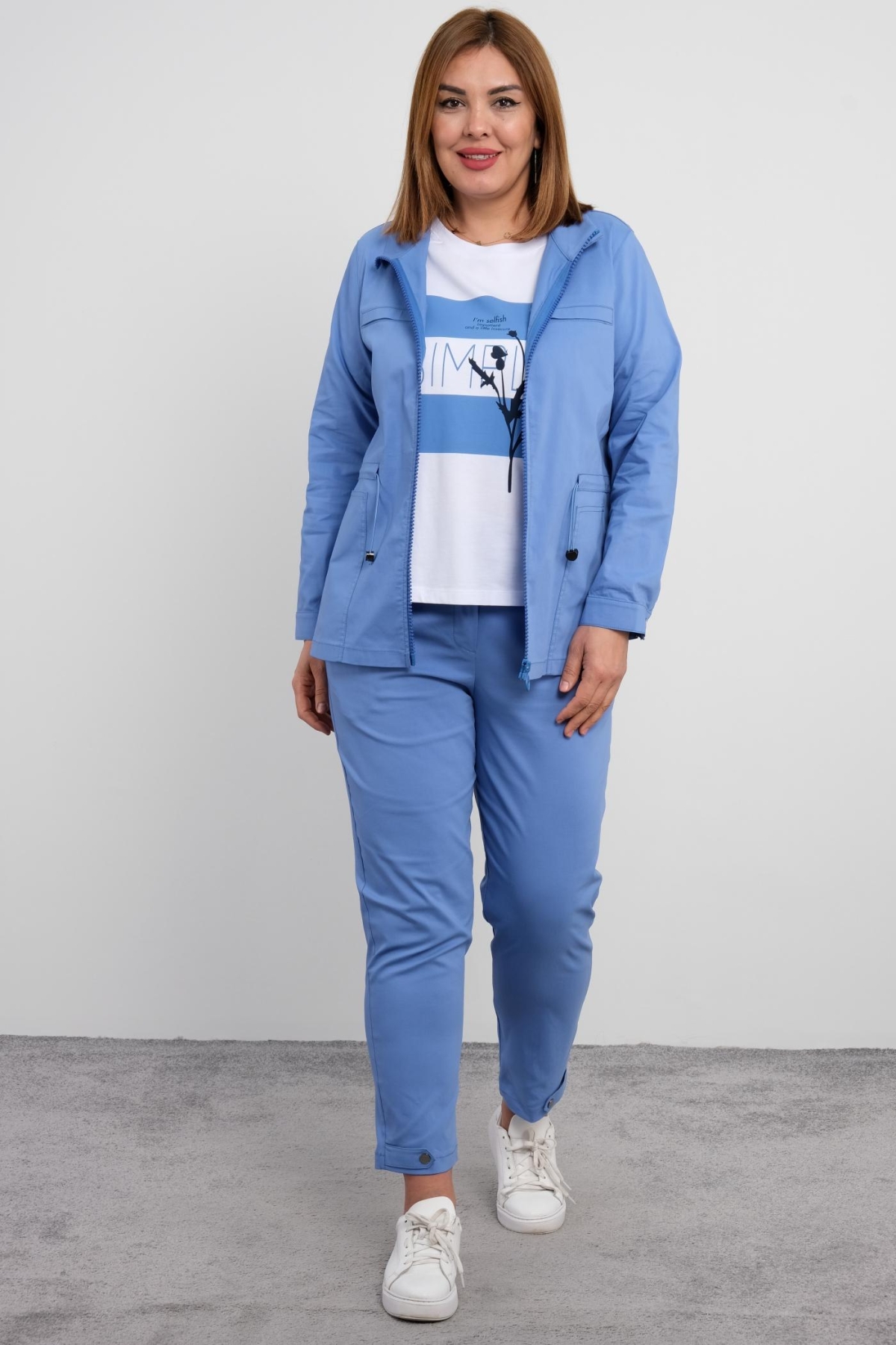 Plus Size Womens Three-Piece Sports Set-Indigo