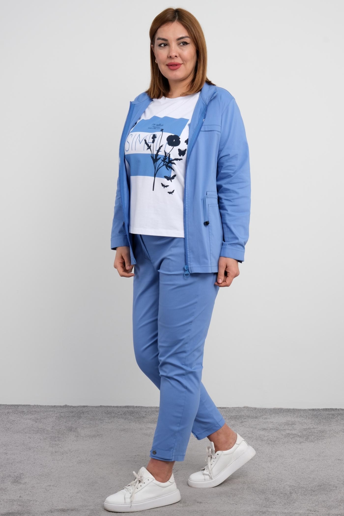 Plus Size Womens Three-Piece Sports Set-Indigo