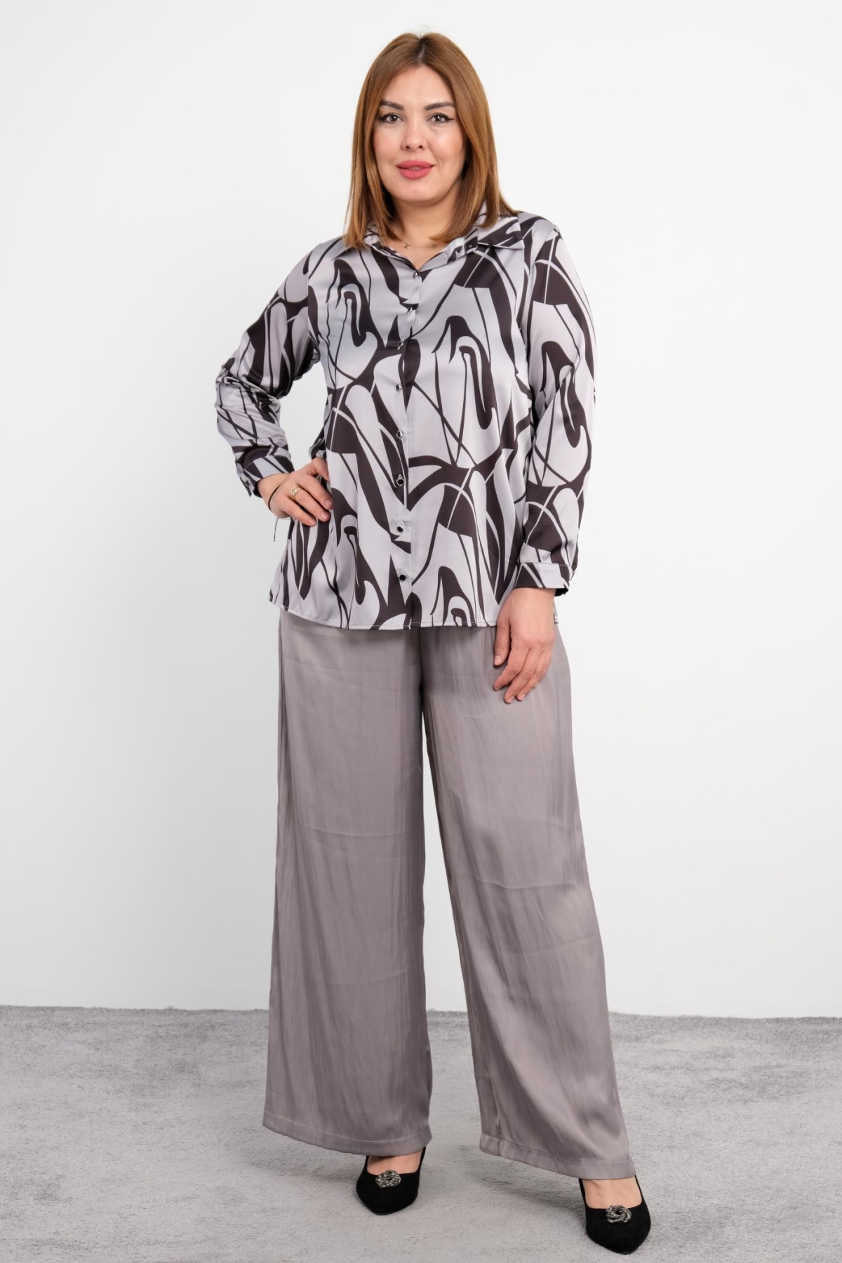Plus Size Classic Two-Piece Set-Grey