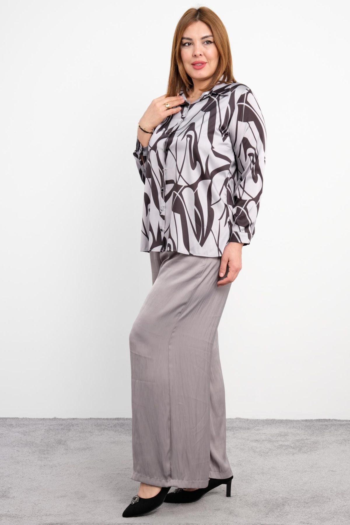 Plus Size Classic Two-Piece Set-Grey