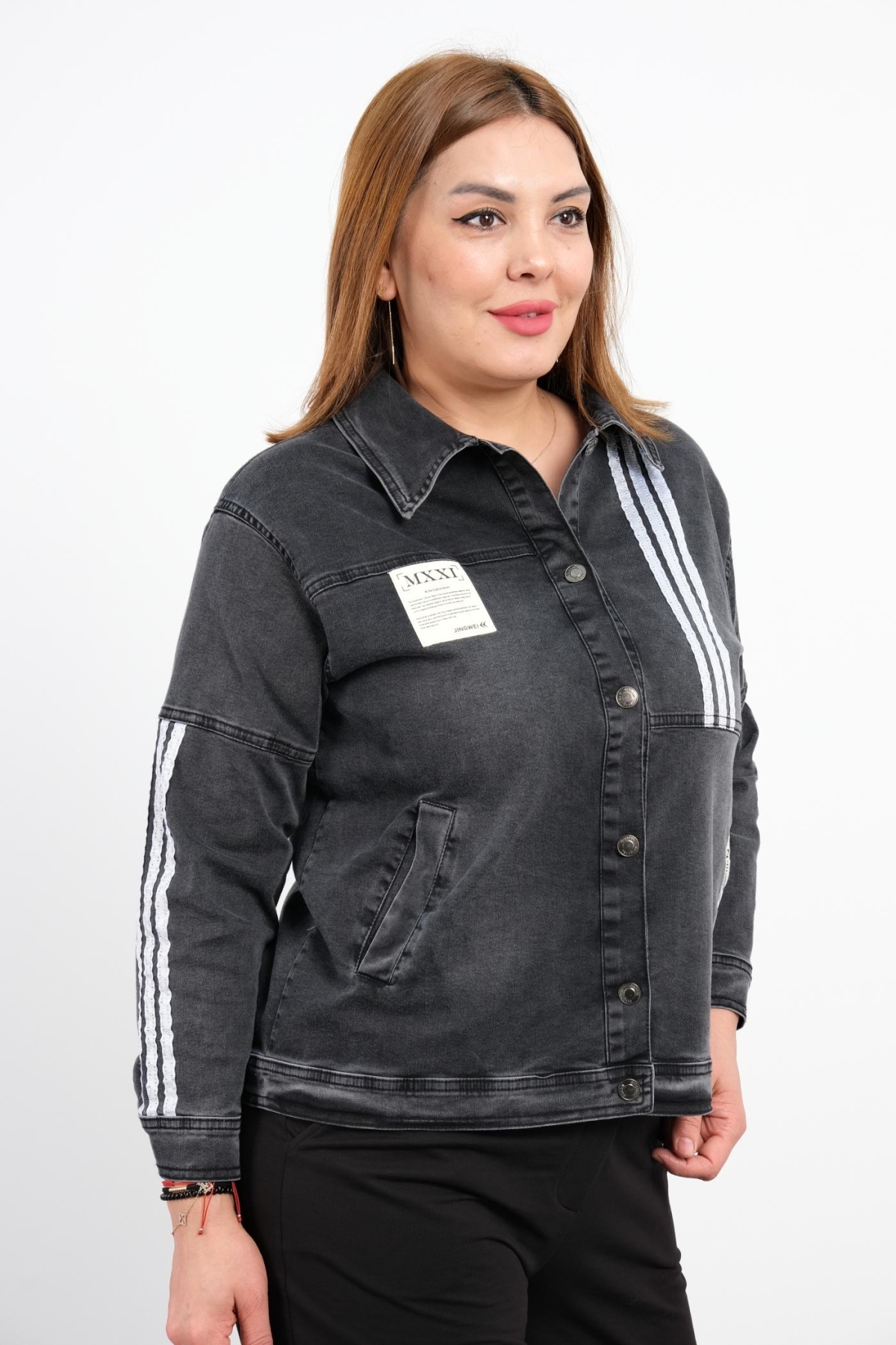 Plus Size Denim Jacket-Black