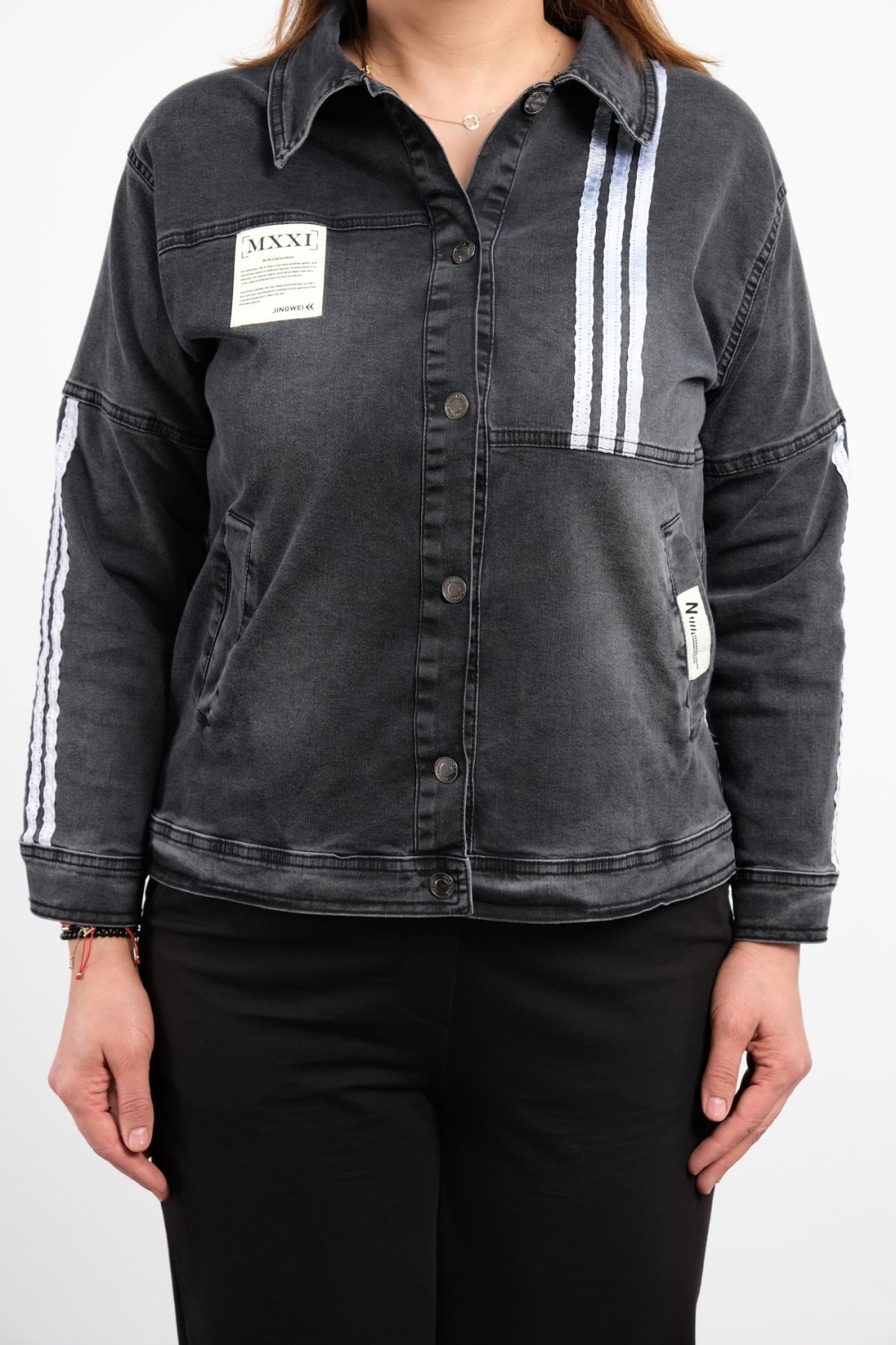 Plus Size Denim Jacket-Black