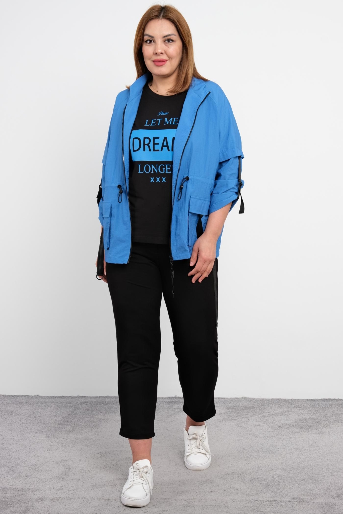 Super Plus Size Womens Three-Piece Sports Set-Bright Blue