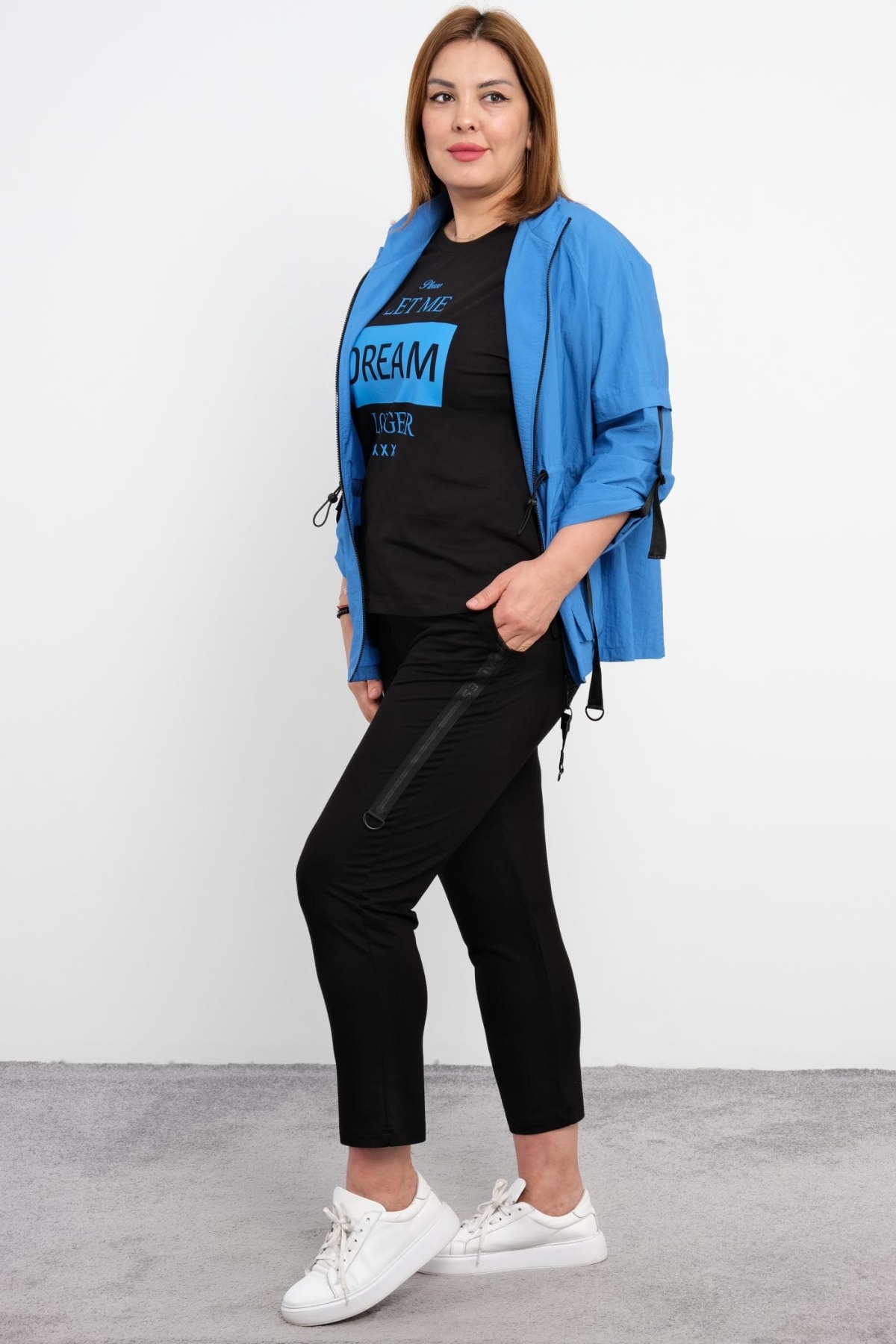 Super Plus Size Womens Three-Piece Sports Set-Bright Blue