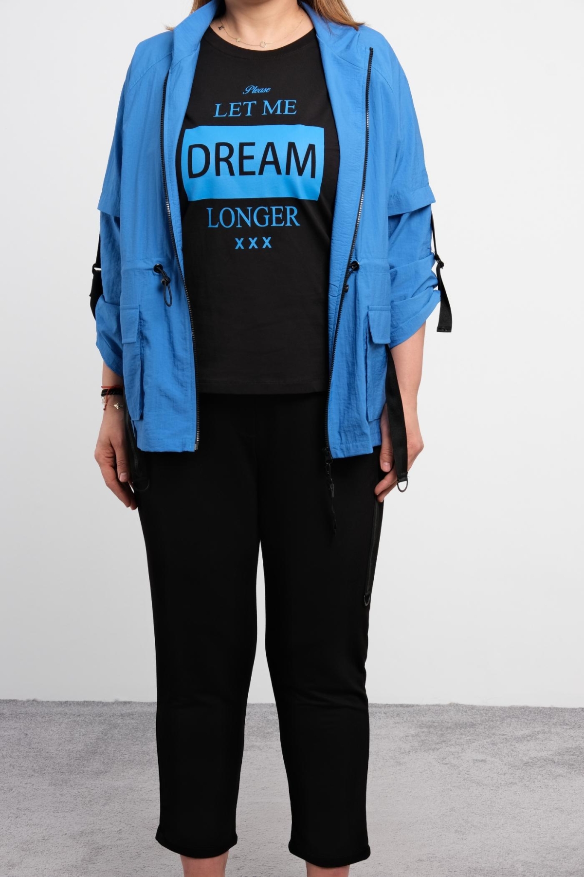 Super Plus Size Womens Three-Piece Sports Set-Bright Blue