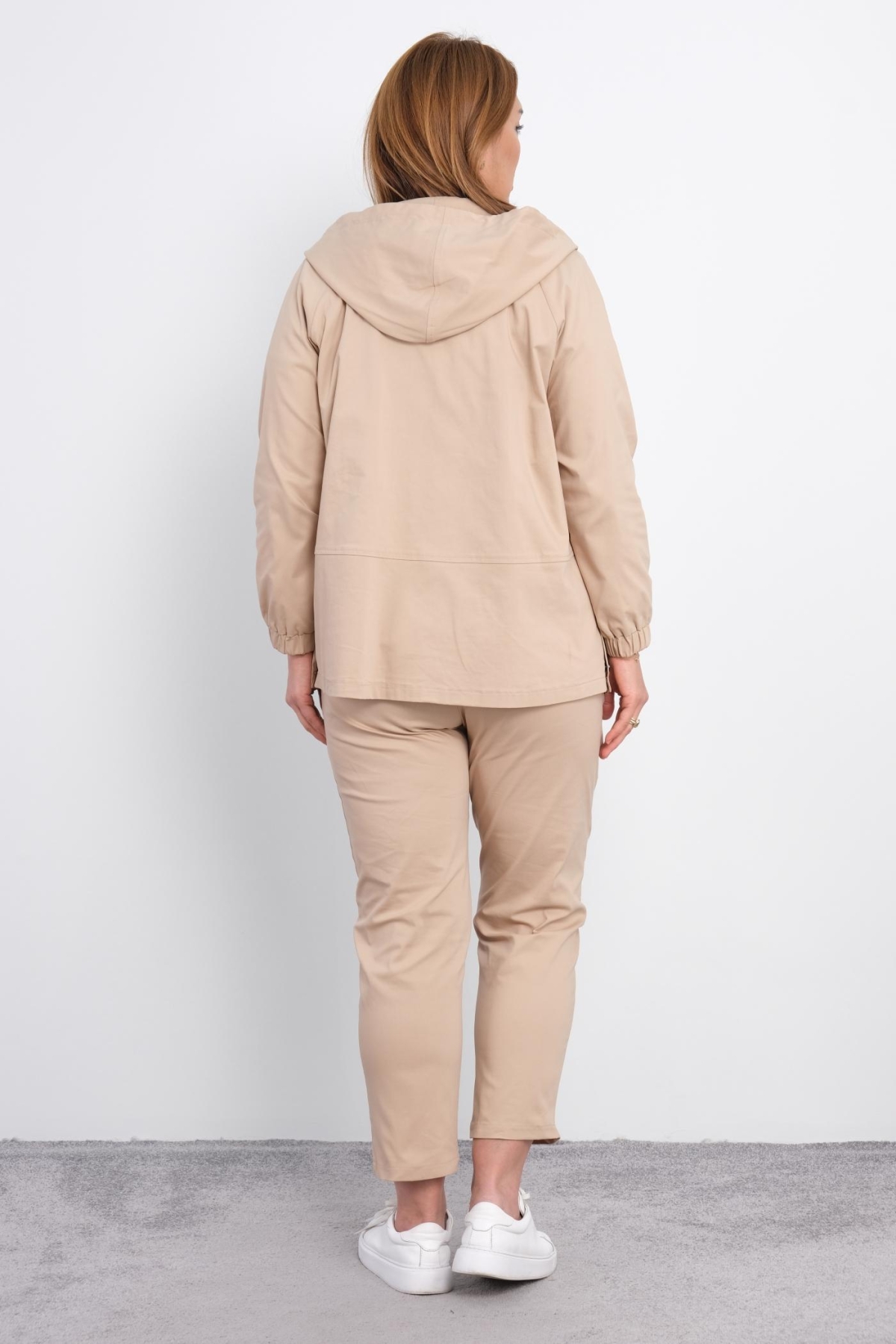 Plus Size Womens Three-Piece Sports Set-Beige