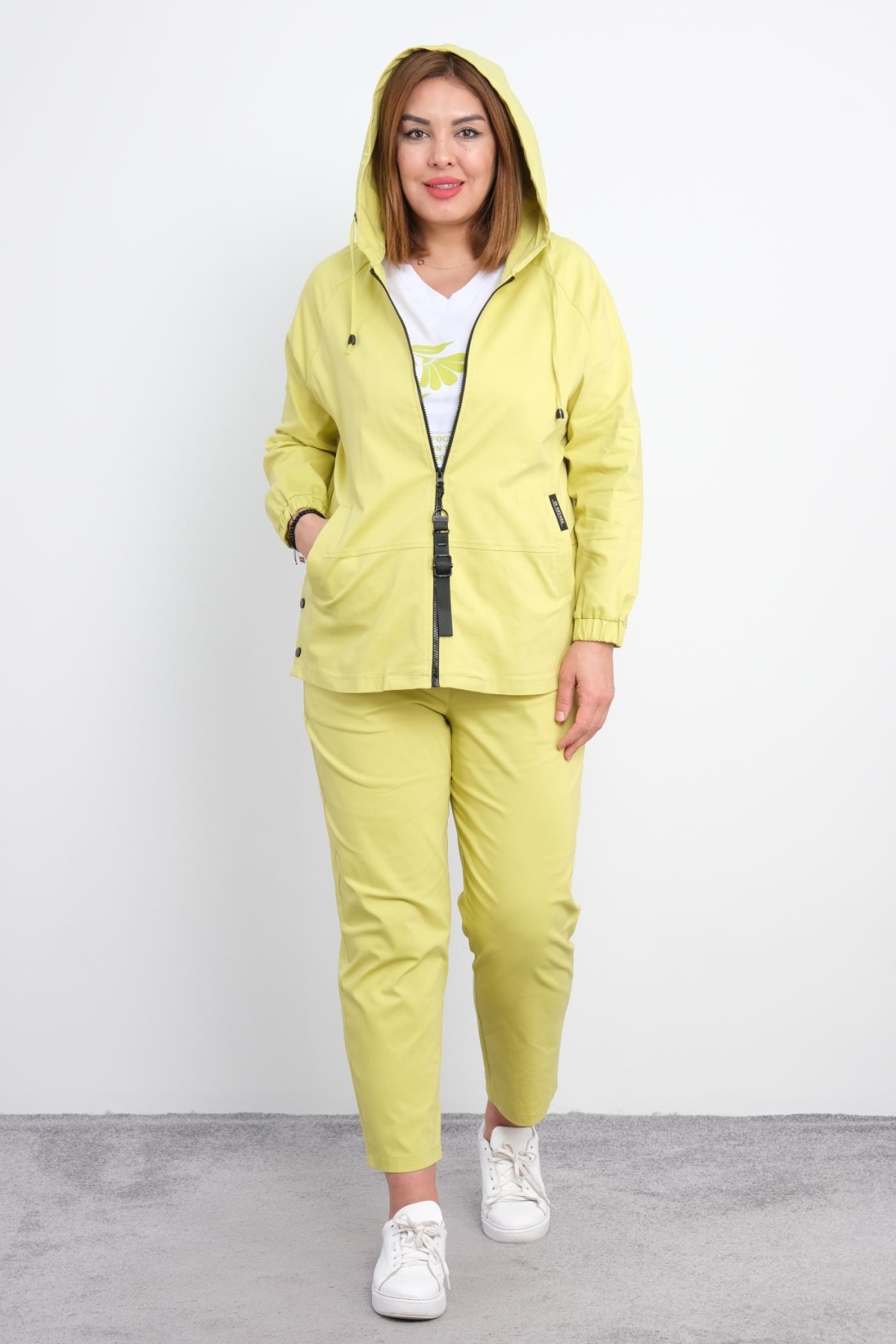 Plus Size Womens Three-Piece Sports Set-Yellow