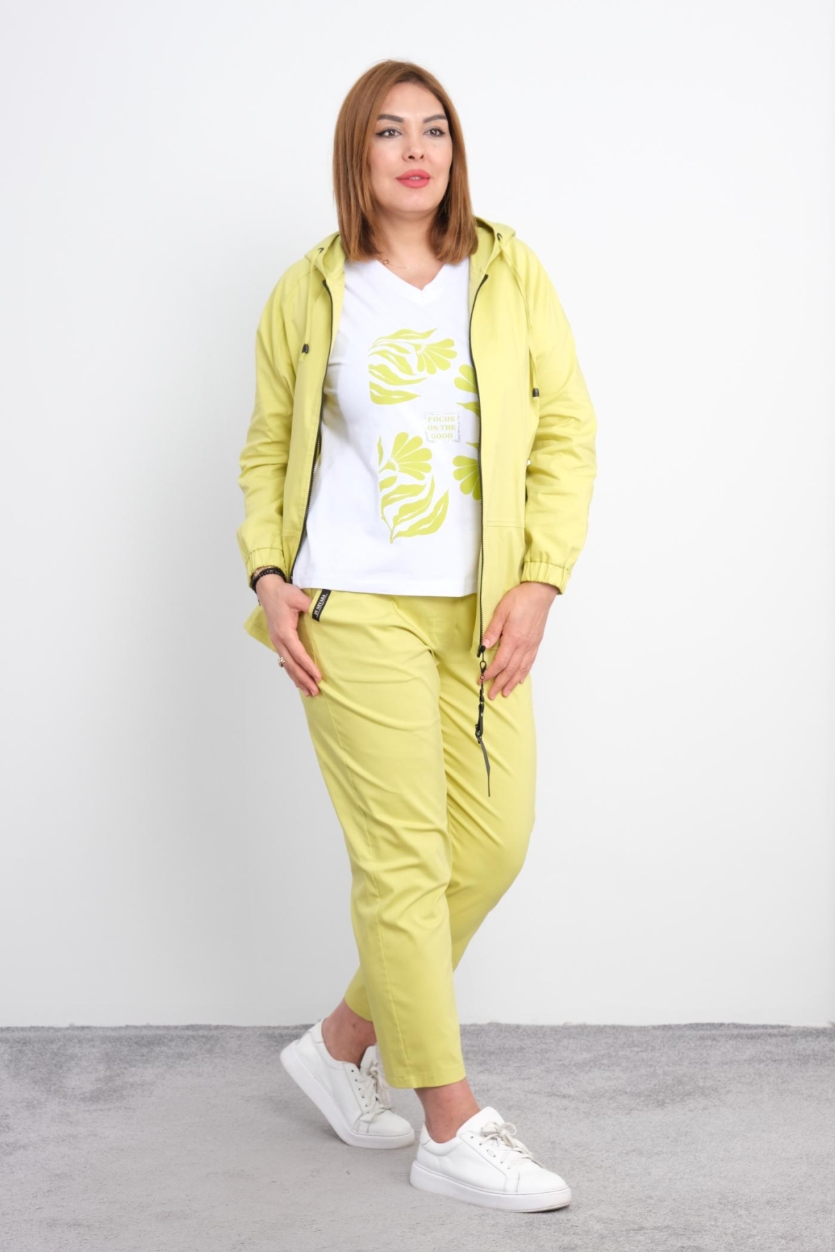 Plus Size Womens Three-Piece Sports Set-Yellow
