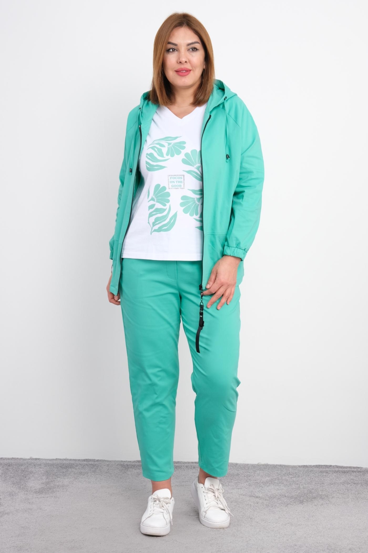 Plus Size Womens Three-Piece Sports Set-Turquoise