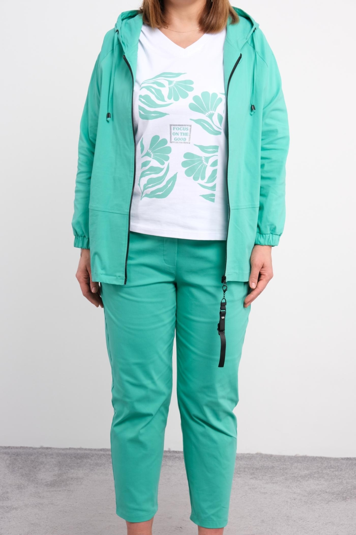 Super Plus Size Womens Three-Piece Sports Set-Turquoise